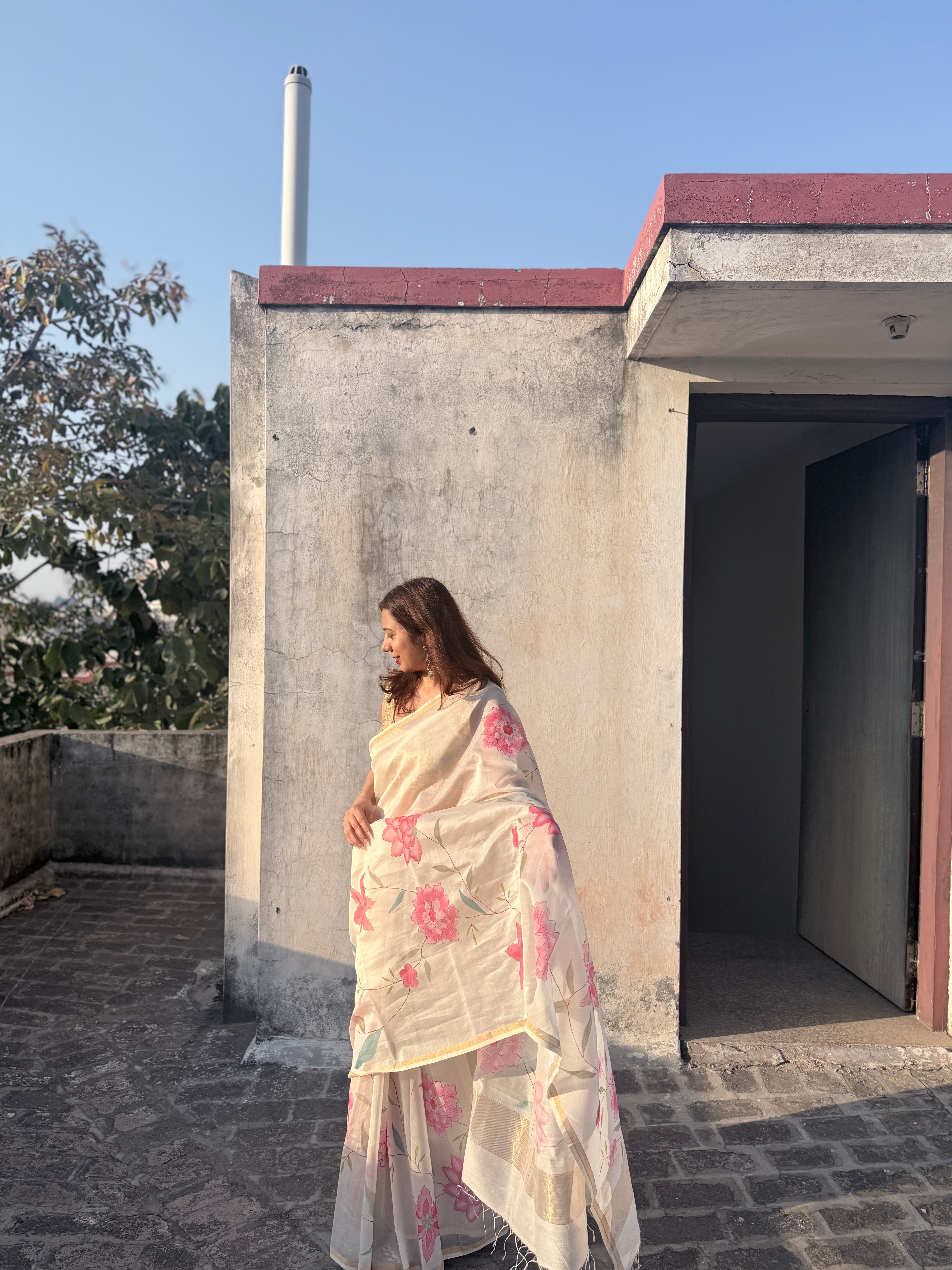 Dahlia | Maheshwari Handpainted Saree