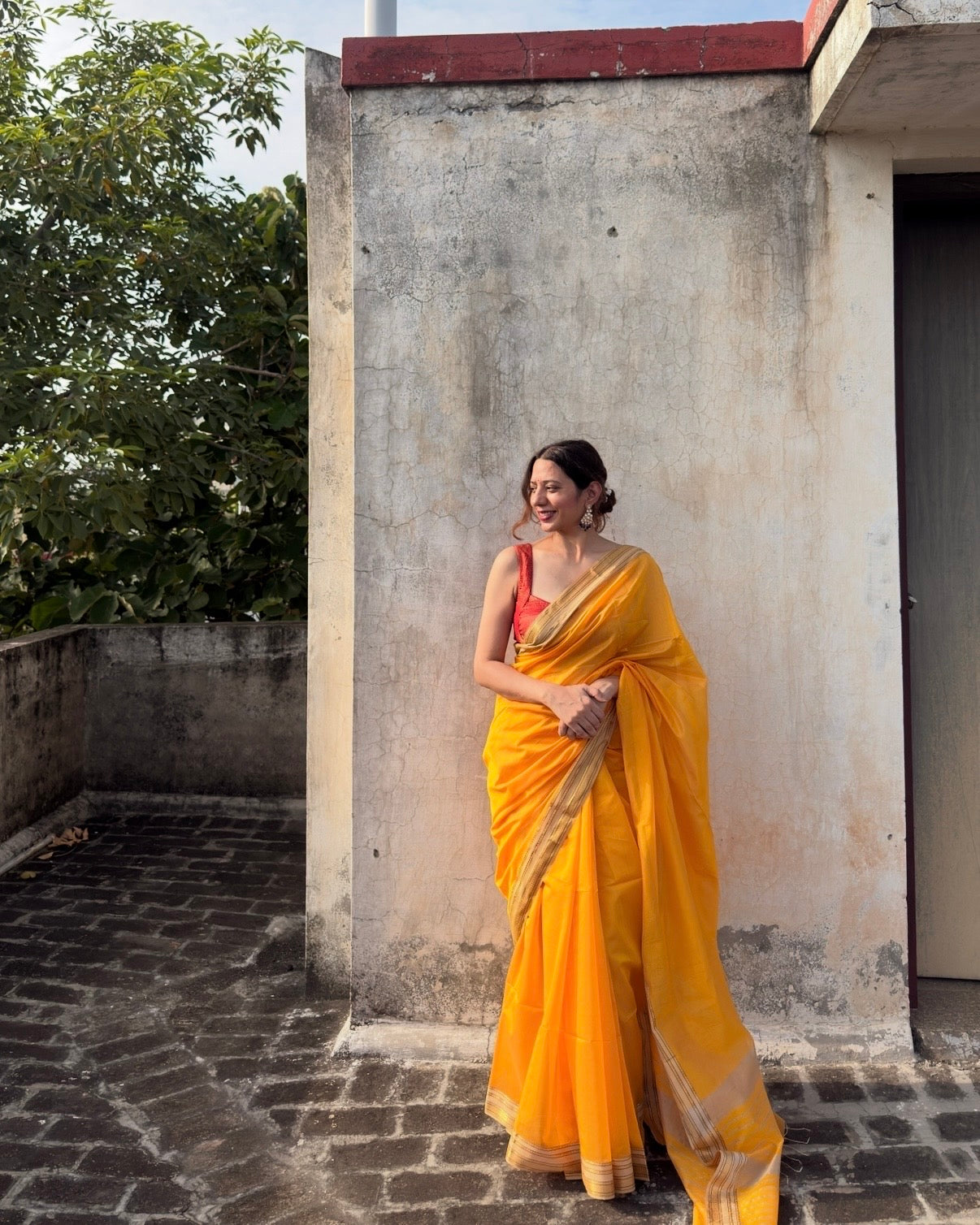 Nimrat | Haldi Yellow Maheshwari Saree
