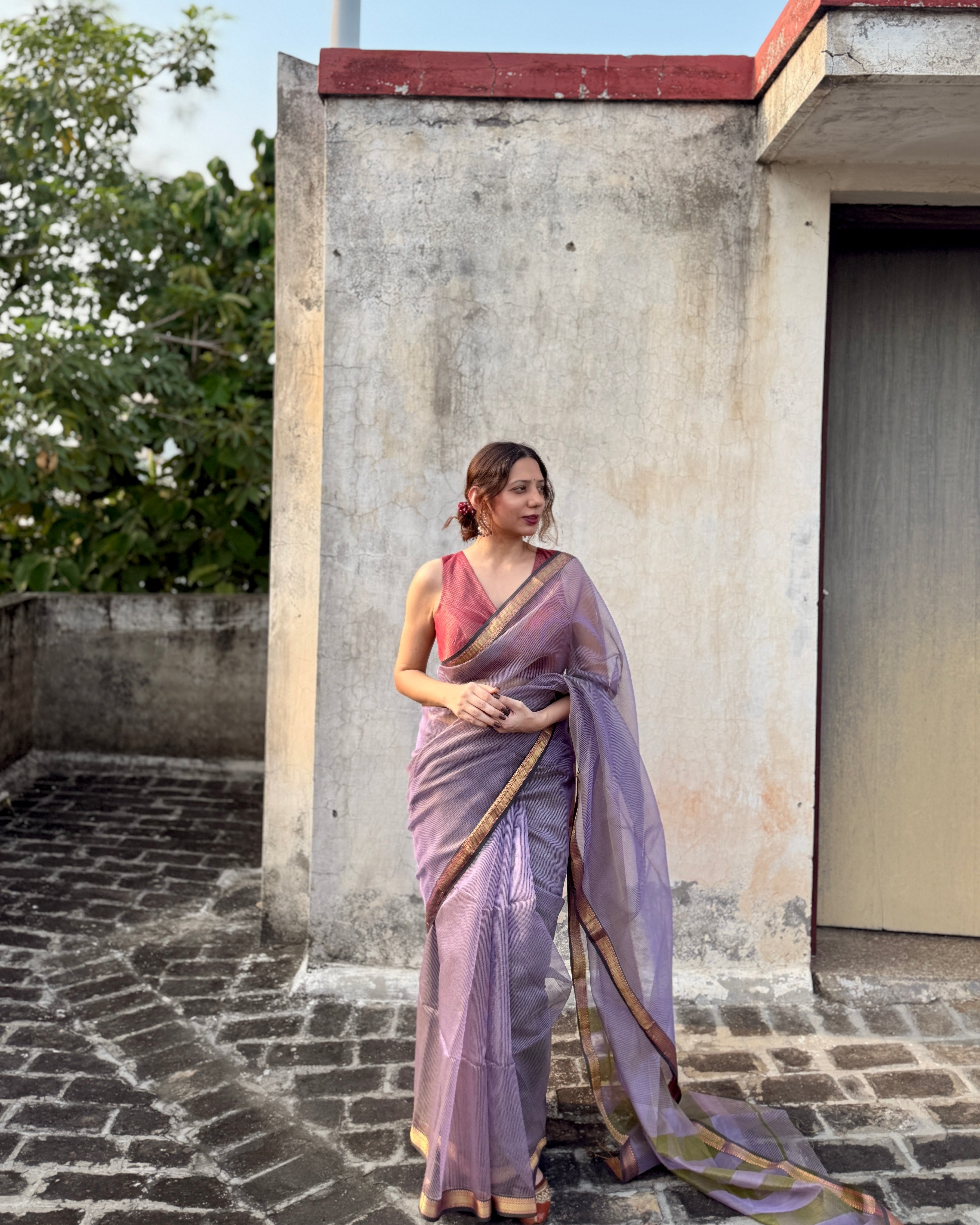 Rumi | Lavender Maheshwari Checks Saree