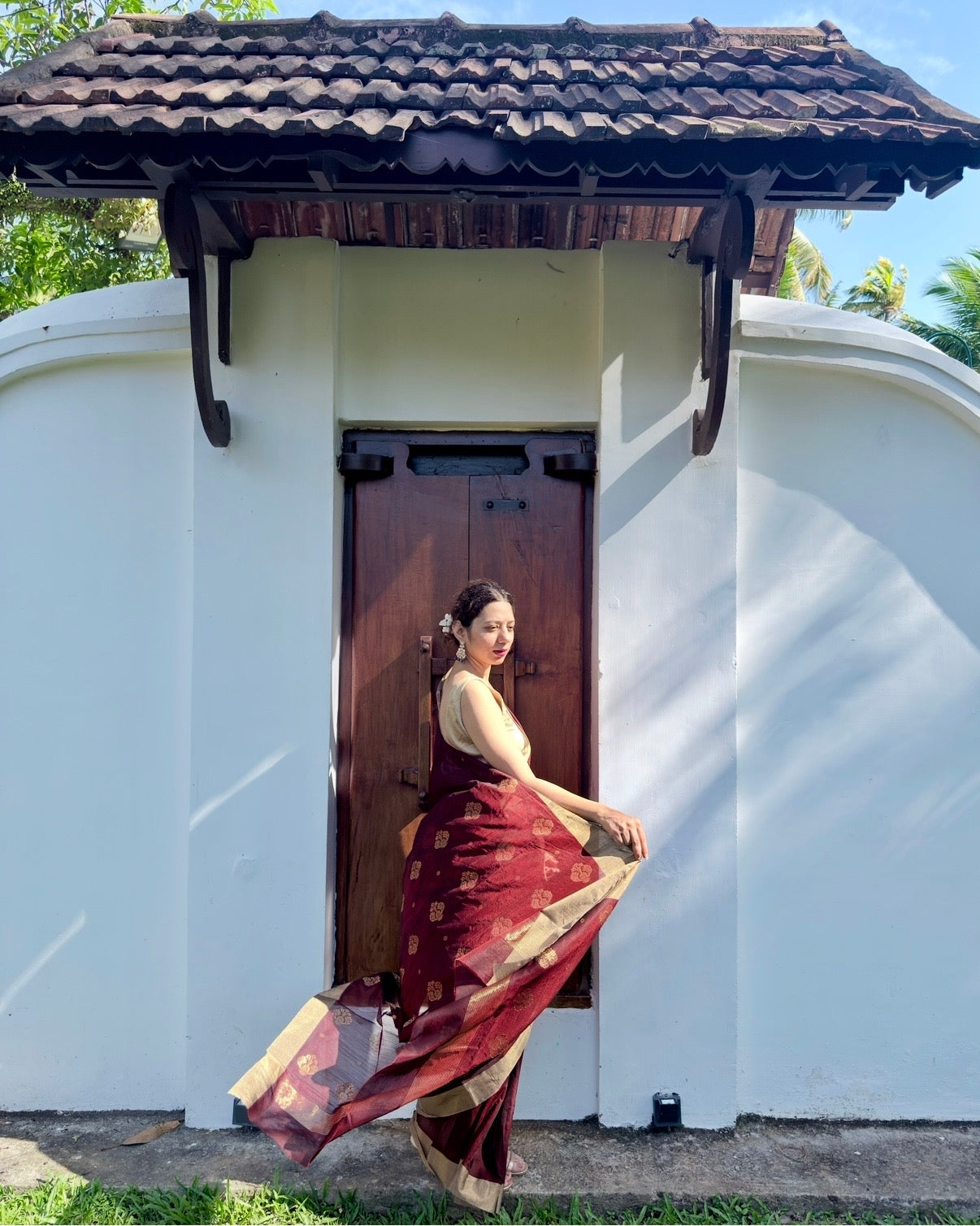 Khajuri | Maroon Chanderi Silk Saree