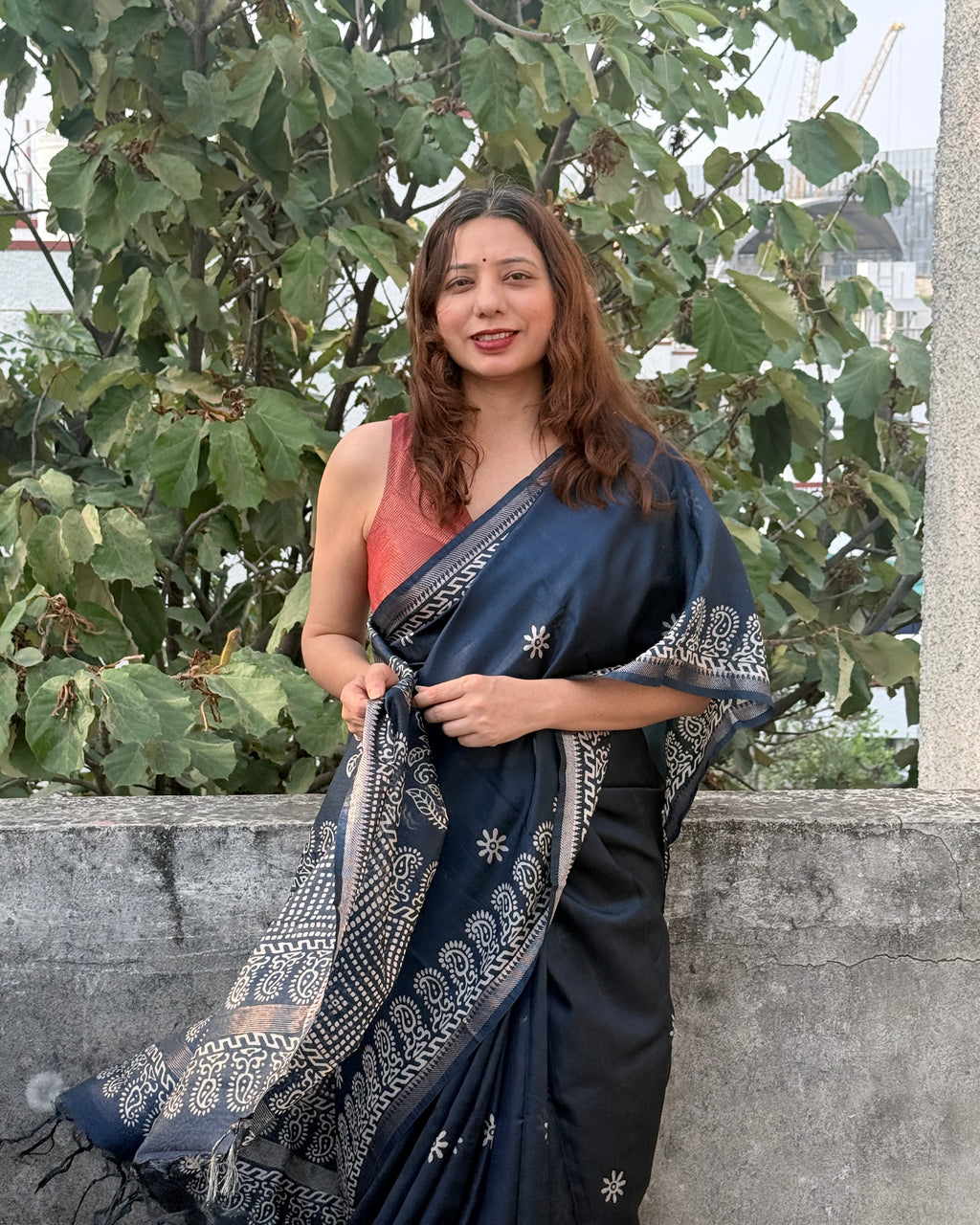 Neelam | Navy Blue Banana Silk Saree