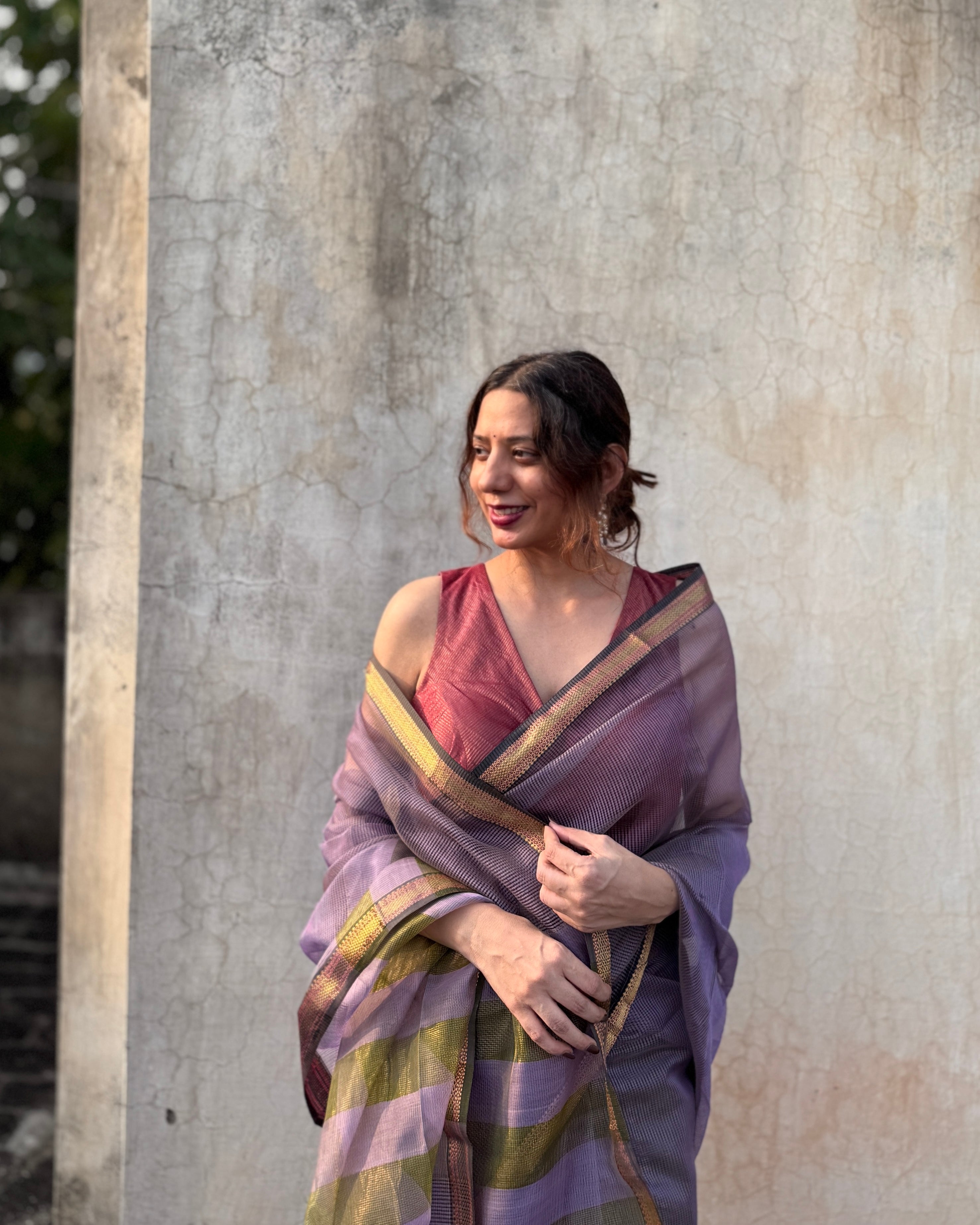 Rumi | Lavender Maheshwari Checks Saree