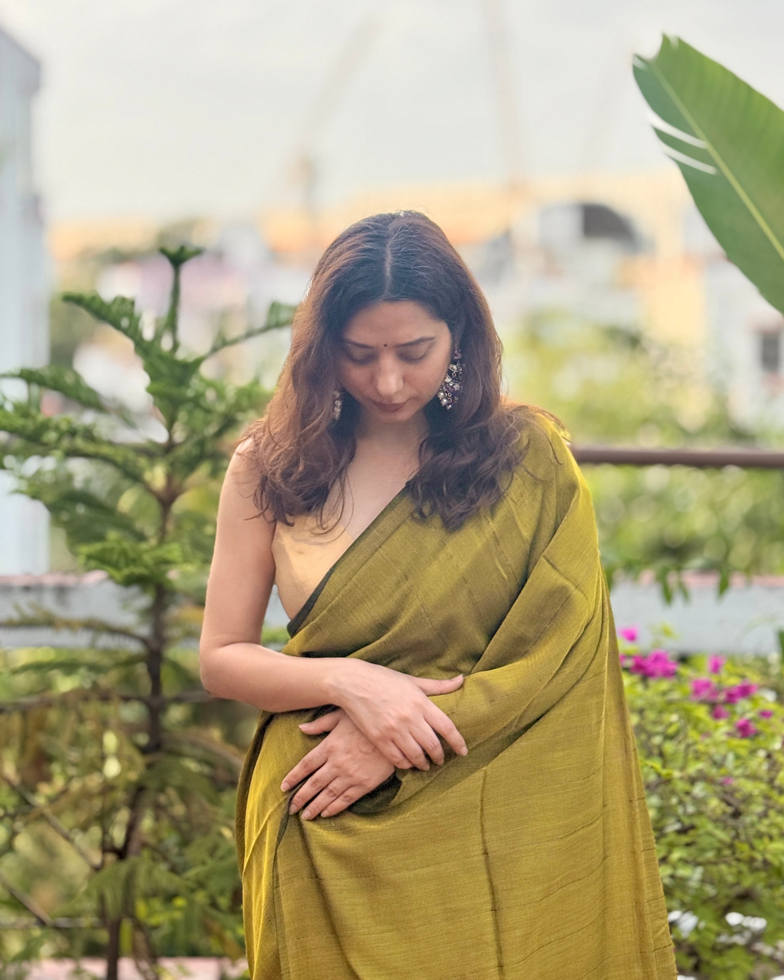 Kaya | Green Twill Woven Maheshwari Saree