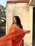 Mehr | Orange Embroidered Kota Silk Saree