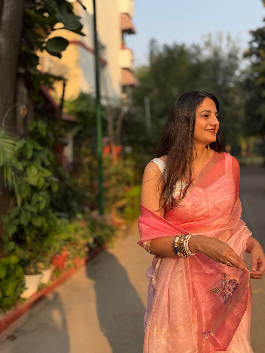 Sitaara | Pink Ombre Embroidered Kota Silk Saree