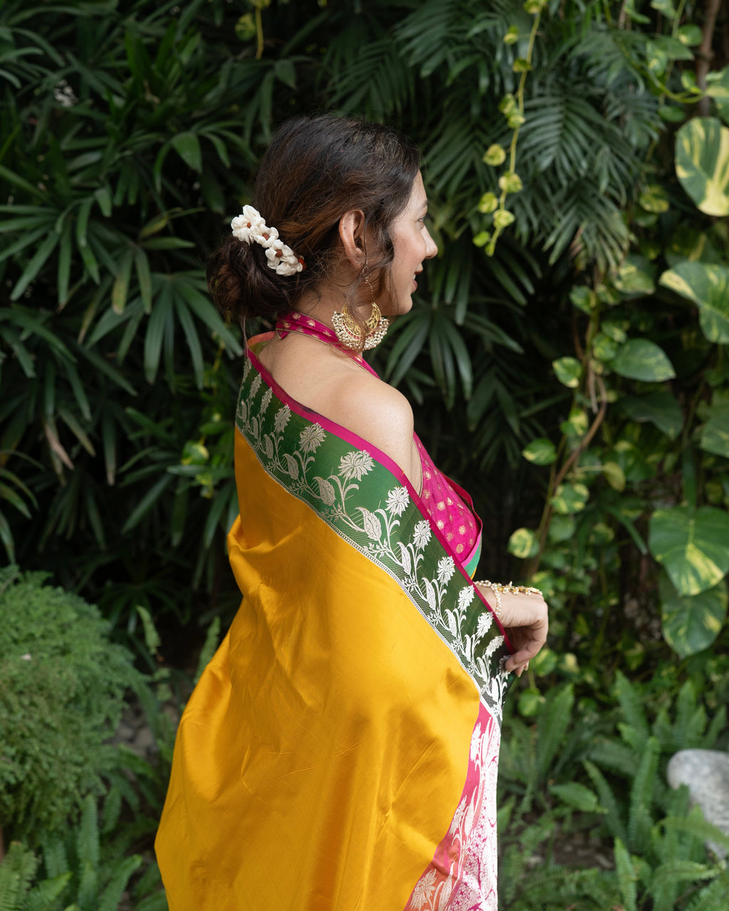 Sajni | Yellow Handloom Banarasi Katan Silk Saree