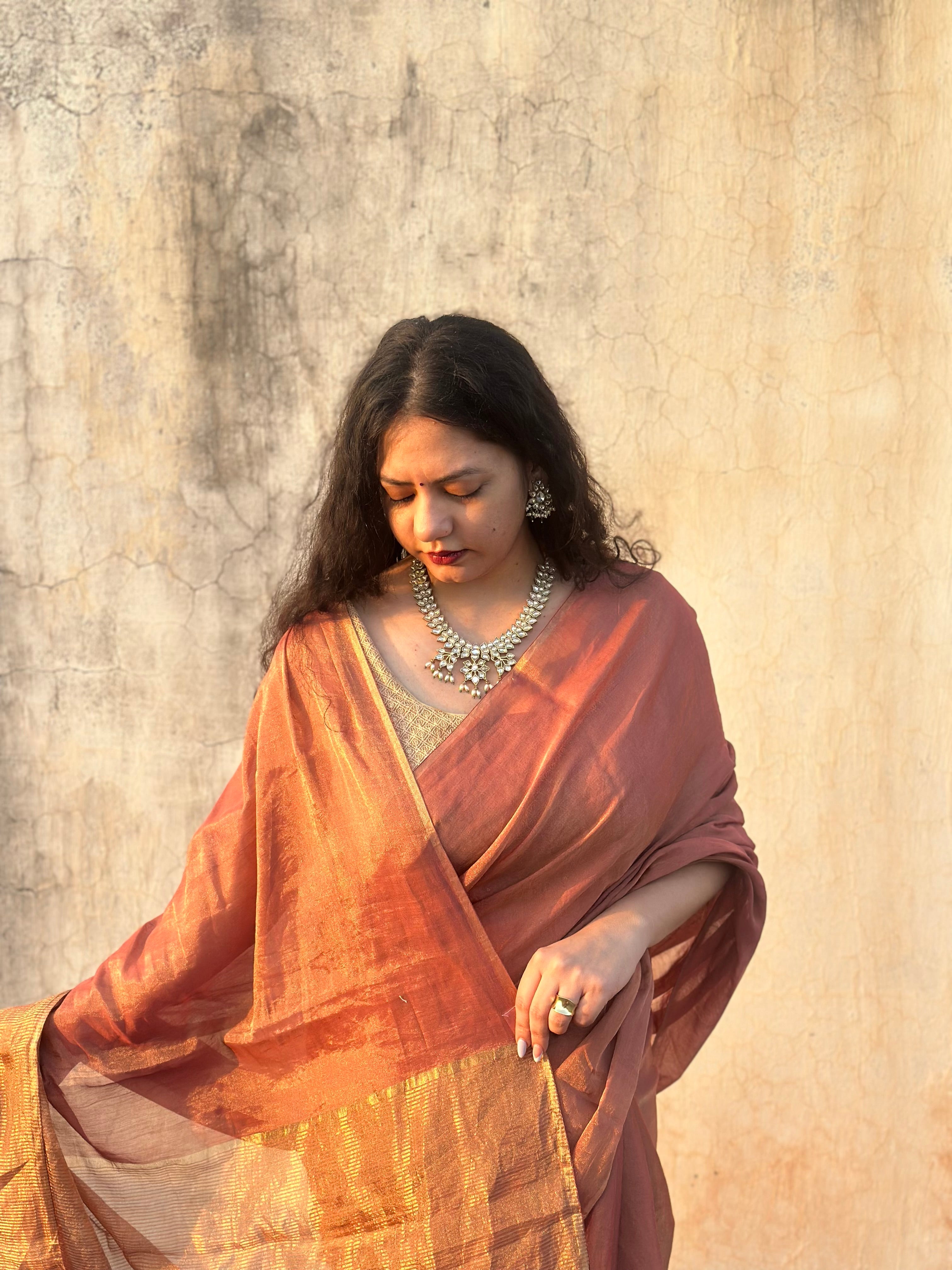 Jhilmil | Rose Gold Tissue Saree