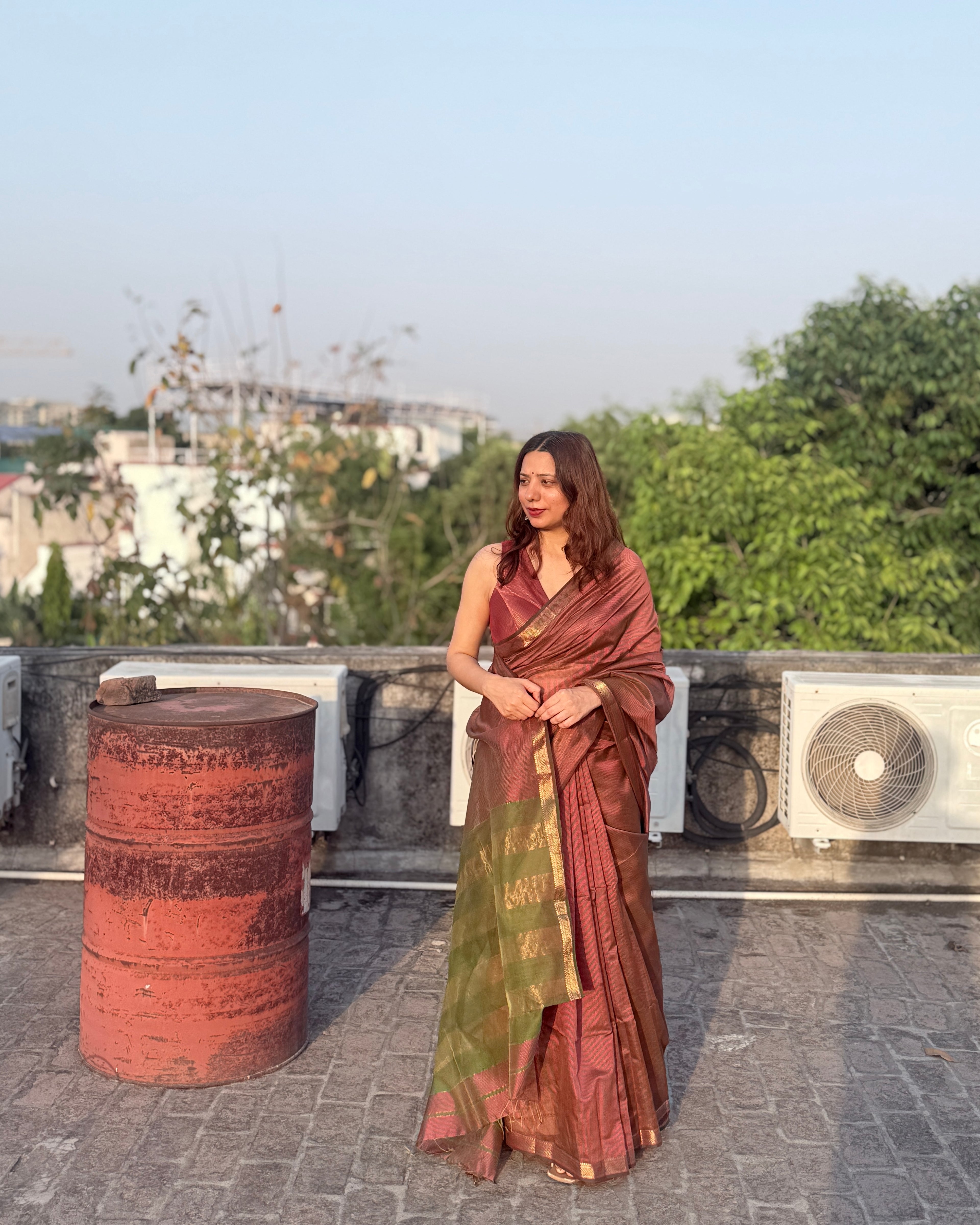 Kishmish | Pink Maheshwari Checks Saree