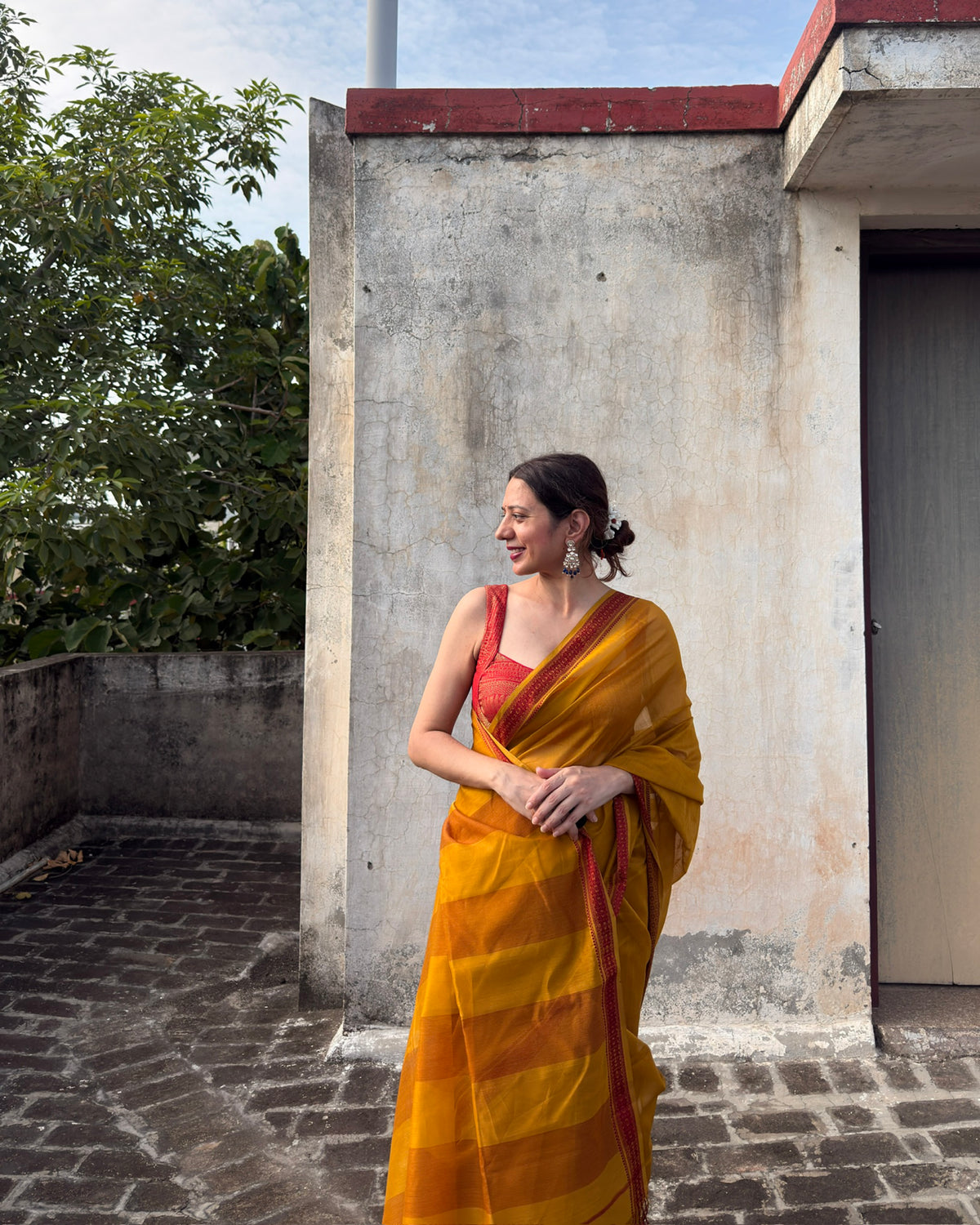 Chameli | Marigold Yellow Maheshwari Saree