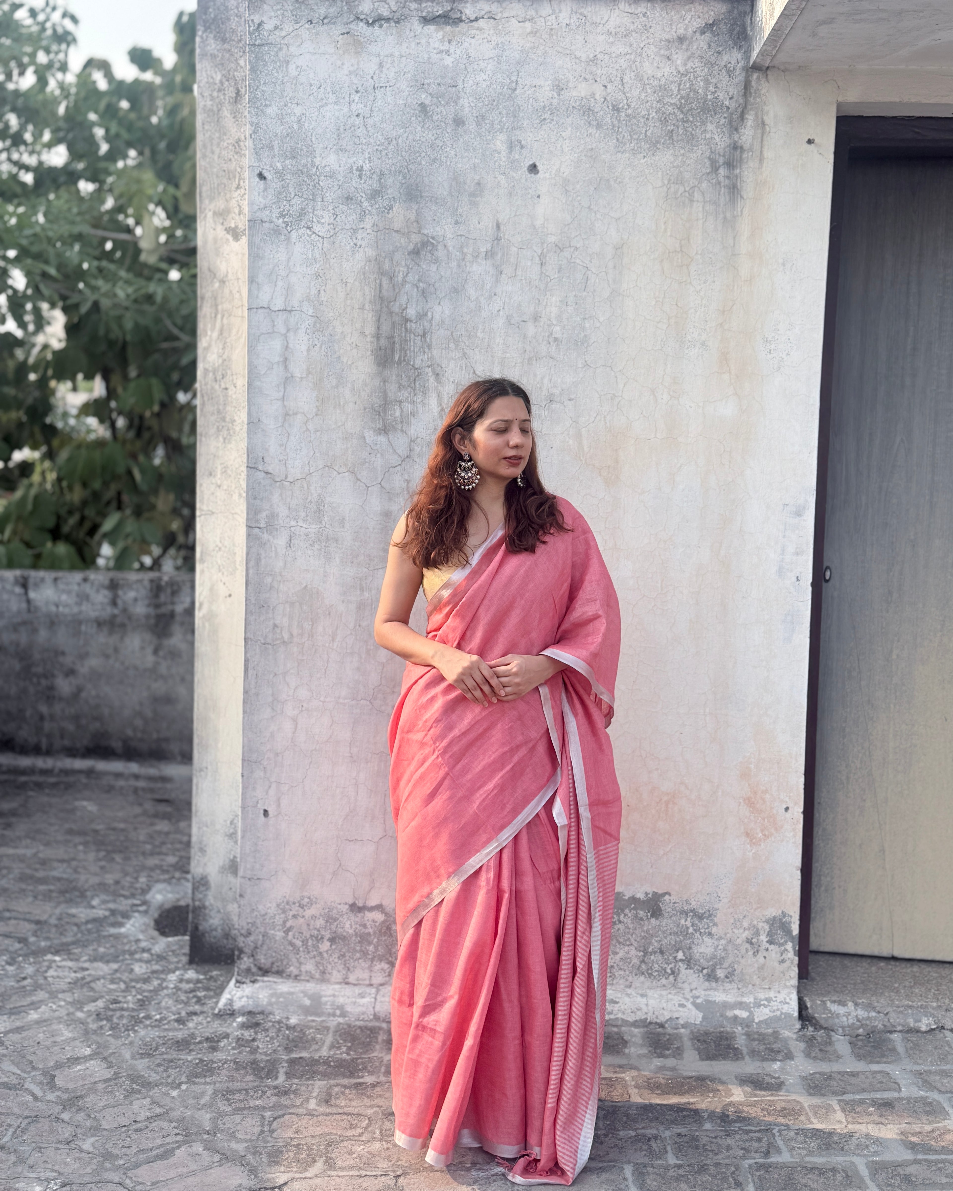 Rimjhim | Pink Linen Saree