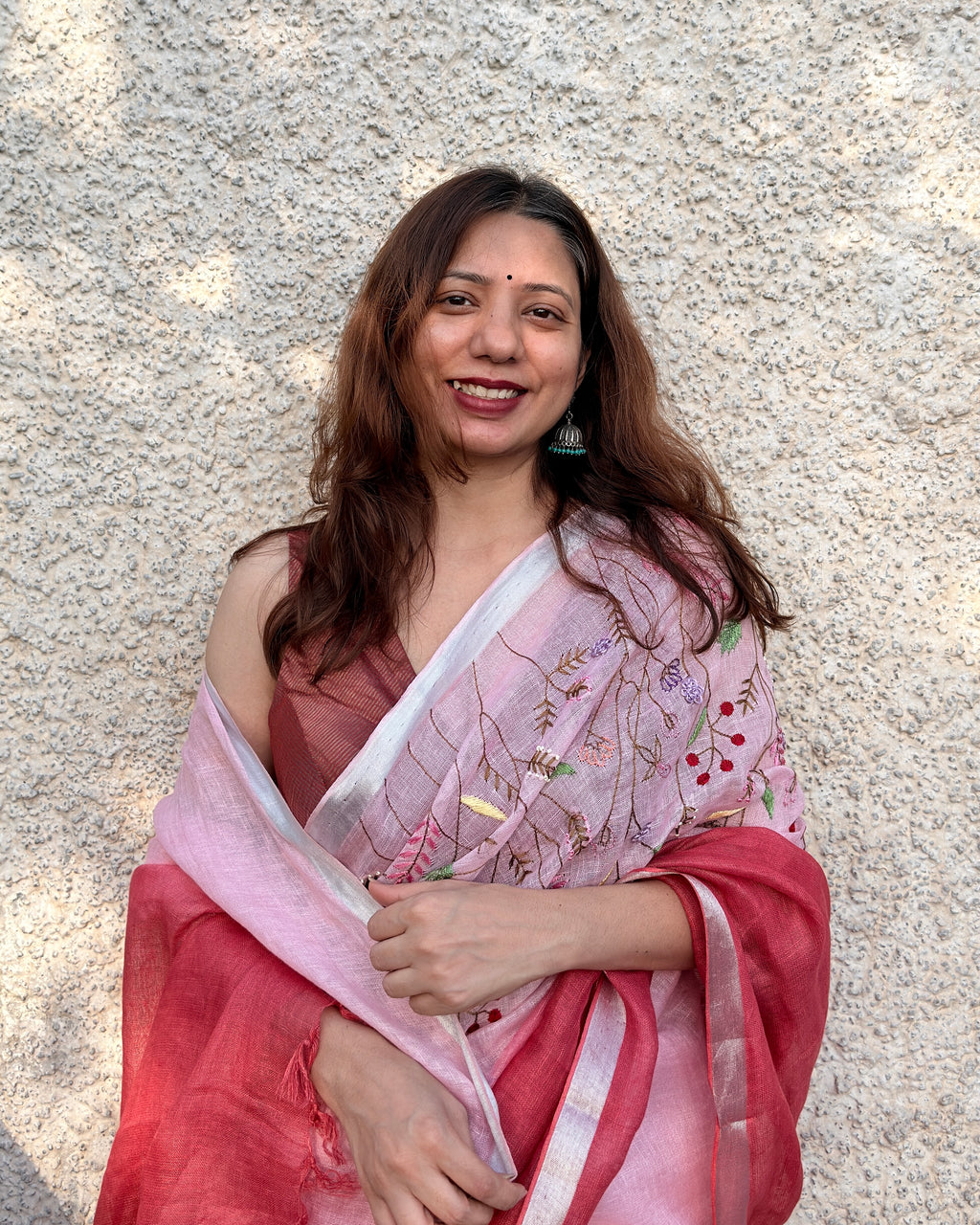 Rose | Embroidered Linen Saree