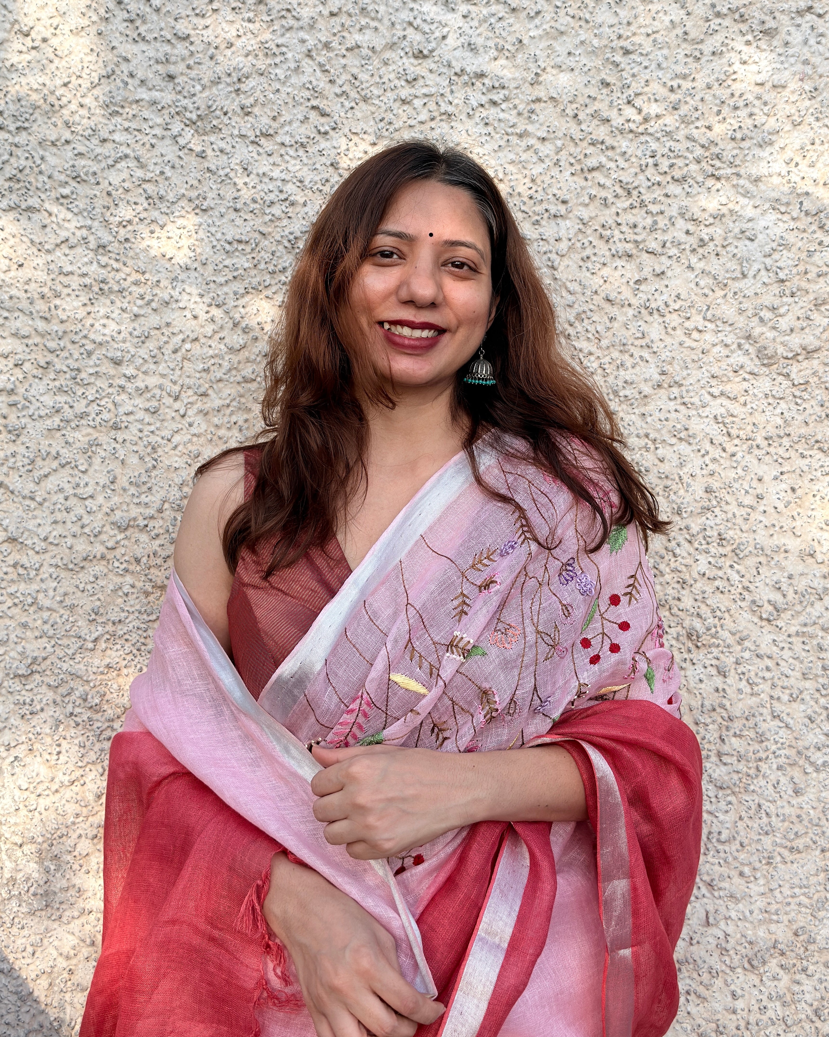 Rose | Embroidered Linen Saree