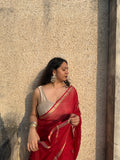Sharara | Red Embroidered Kota Silk Saree