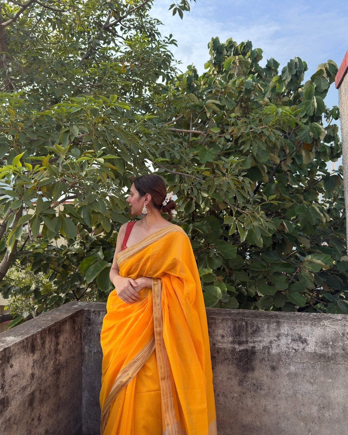 Nimrat | Haldi Yellow Maheshwari Saree