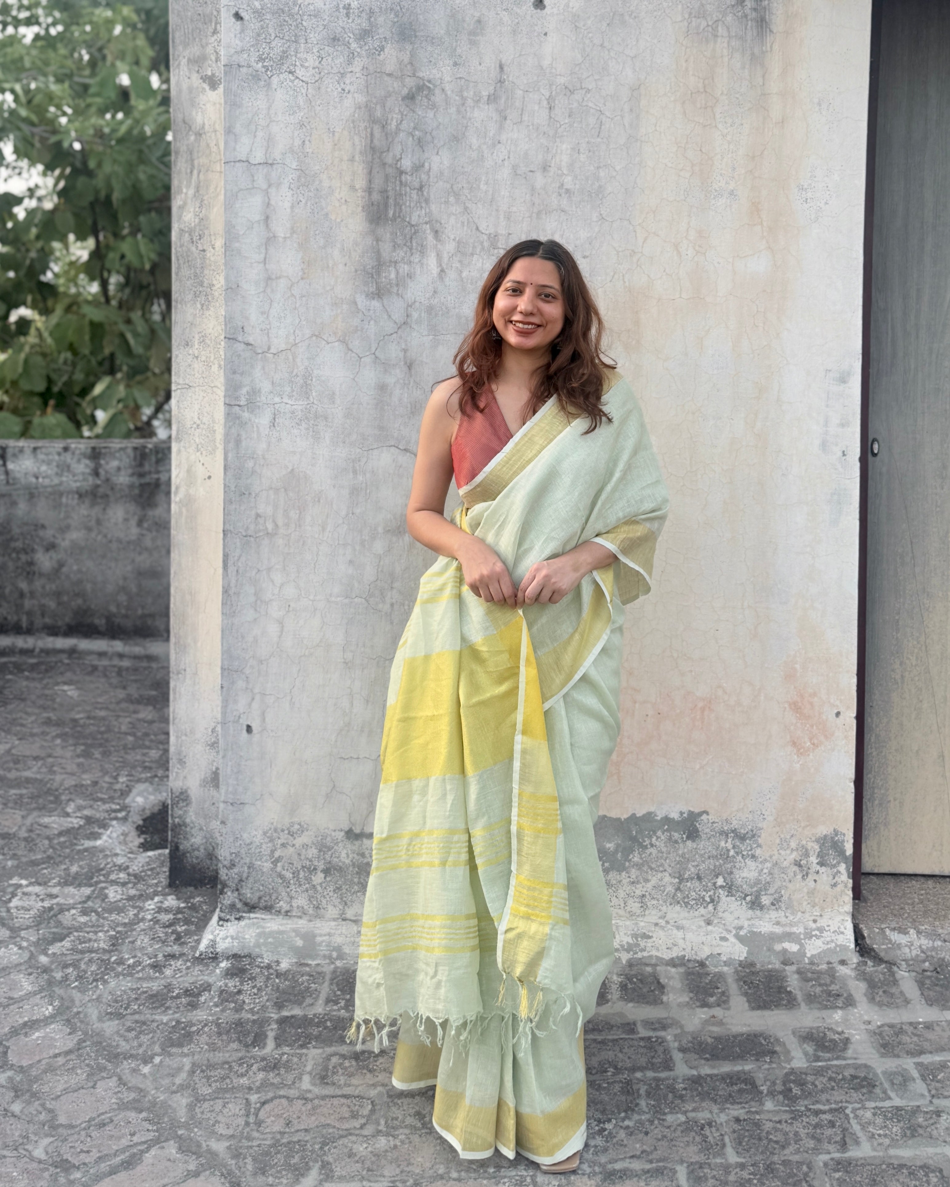Sorbet | Green Linen Saree