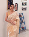 Nargis | White Twill Woven Maheshwari Saree