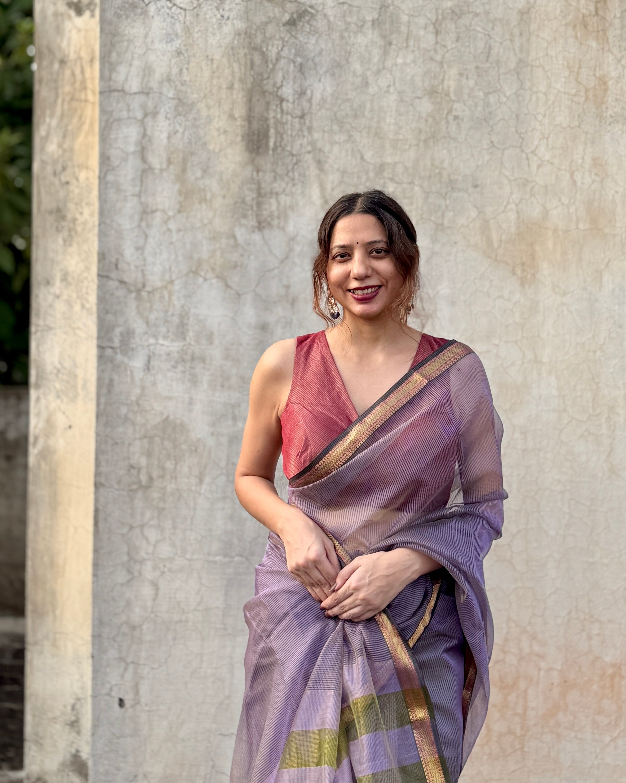 Rumi | Lavender Maheshwari Checks Saree