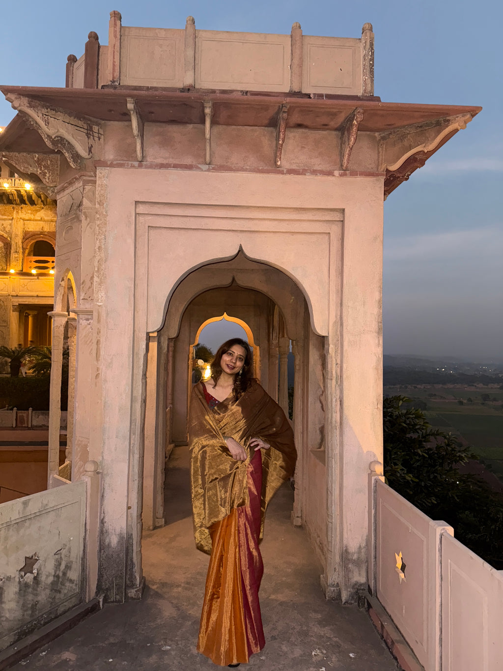 Dil | Bronze Orange Pink Chanderi Tissue Saree