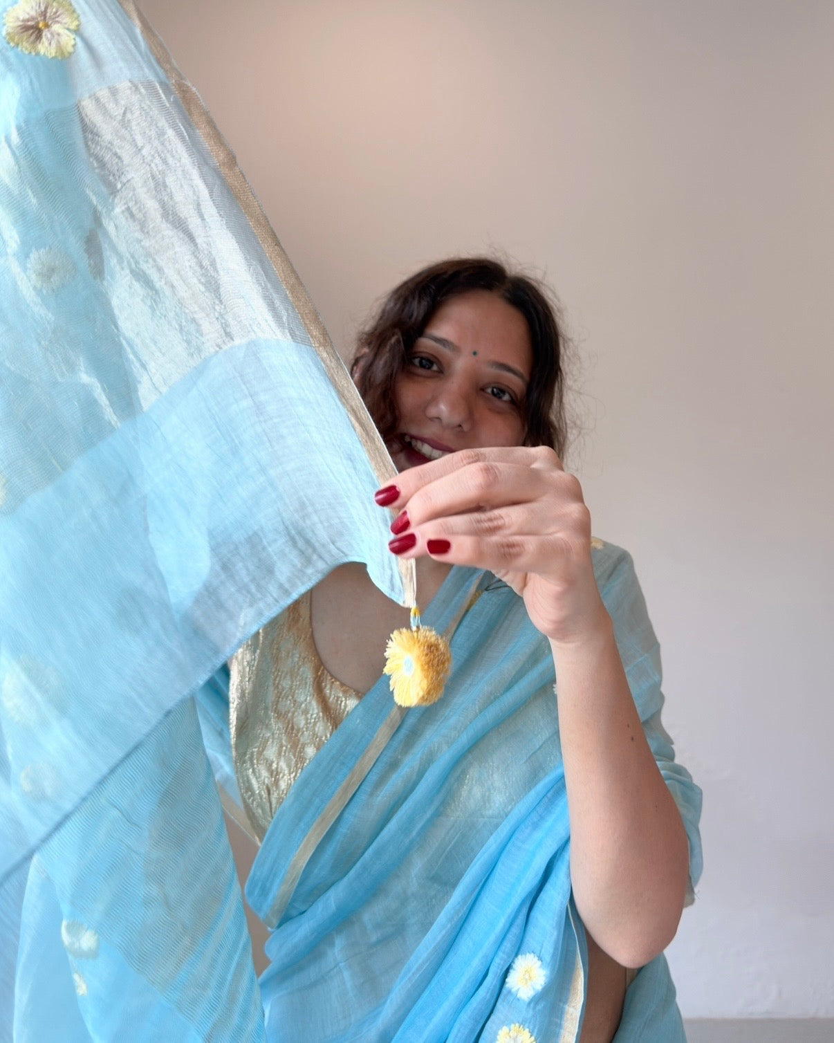 Noori | Blue Embroidered Cotton Silk Saree