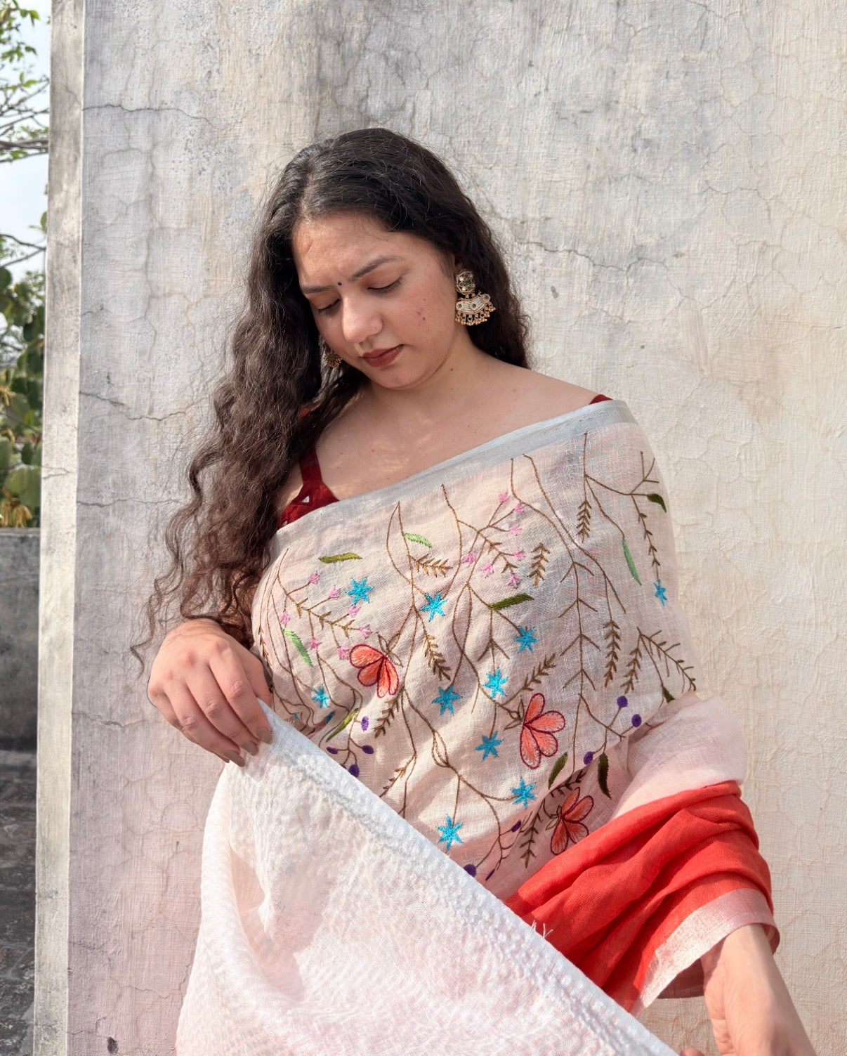 Campa | Embroidered Linen Saree