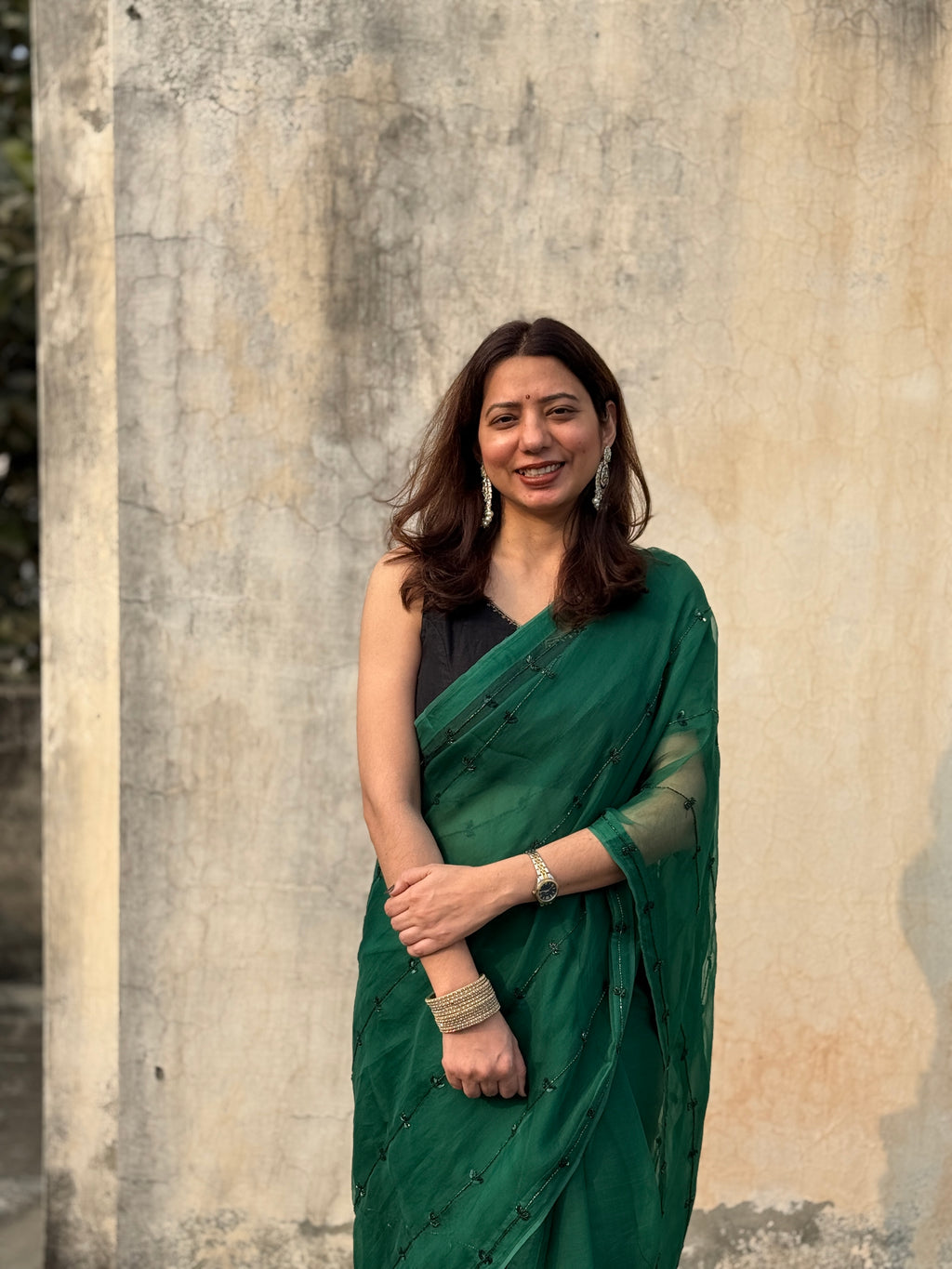 Teekhi | Green Viscose Organza Hand Embroidered saree