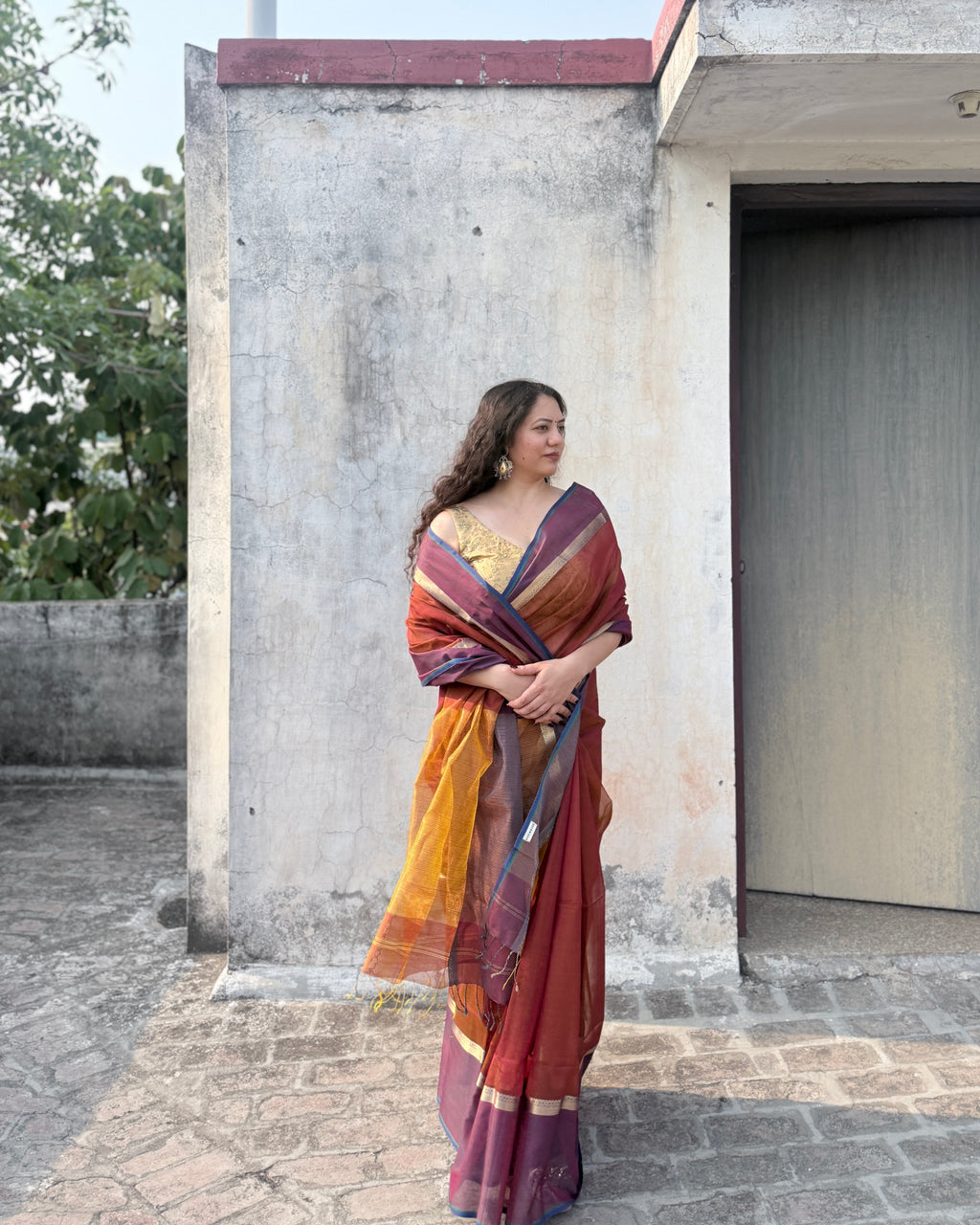 Marigold | Orange Maheshwari Saree
