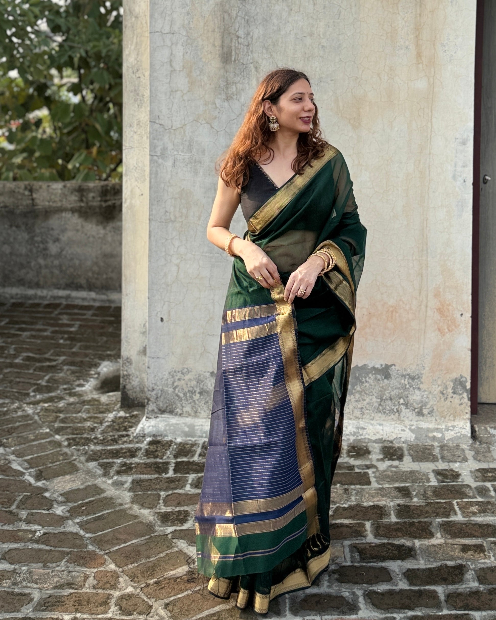 Tina | Green Blue Maheshwari Saree