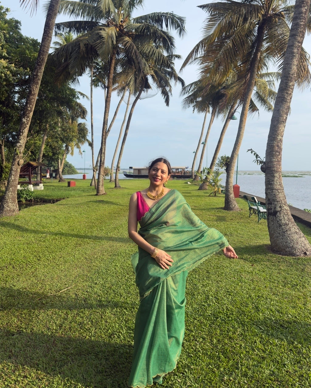 Mehek | Green Cotton Silk Saree with Zari stripes