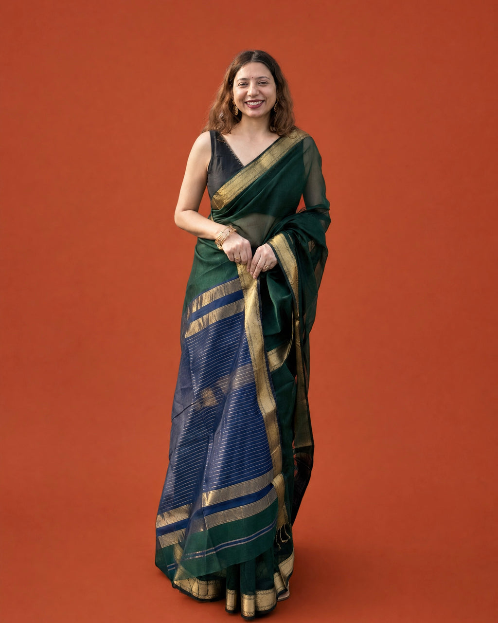 Tina | Green Blue Maheshwari Saree