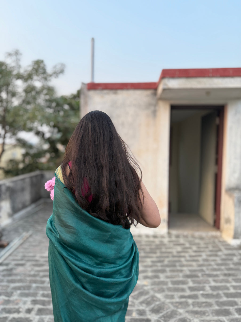 Nazaara | Emerald Green Cotton Silk Saree