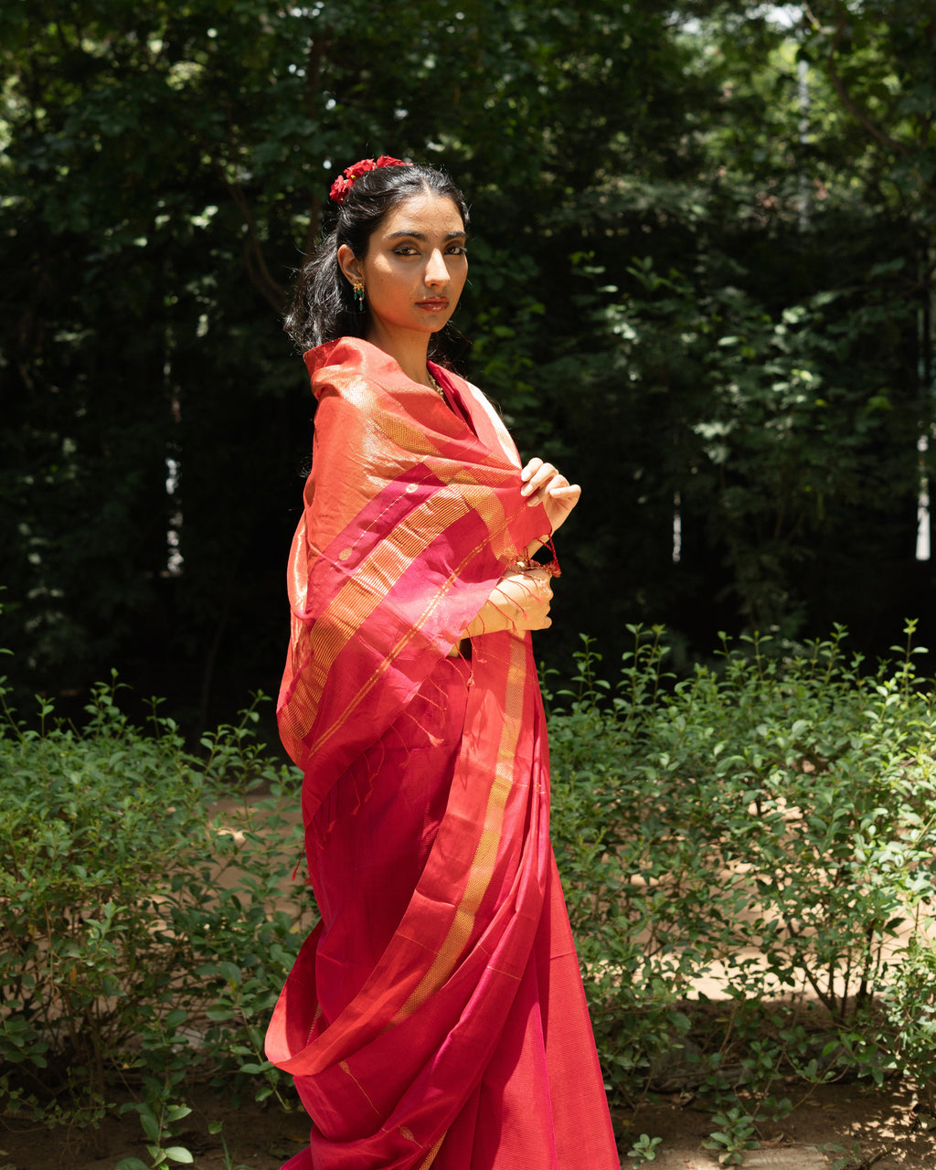 Aalta | Rani Pink Maheshwari Saree