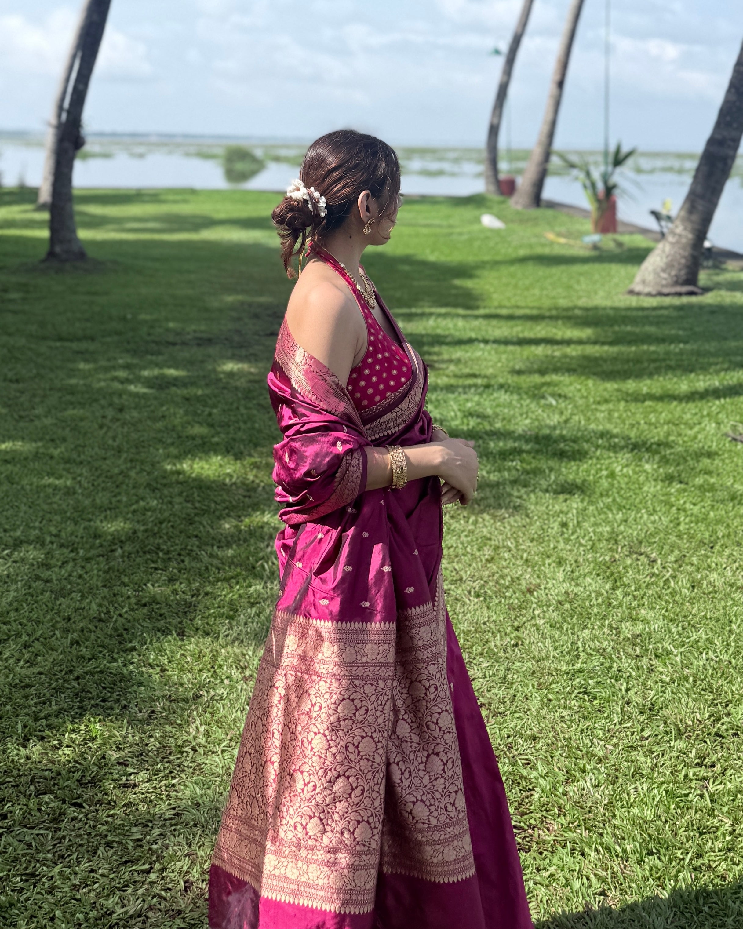 Niloufer | Plum Handloom Banarasi Katan Silk Saree