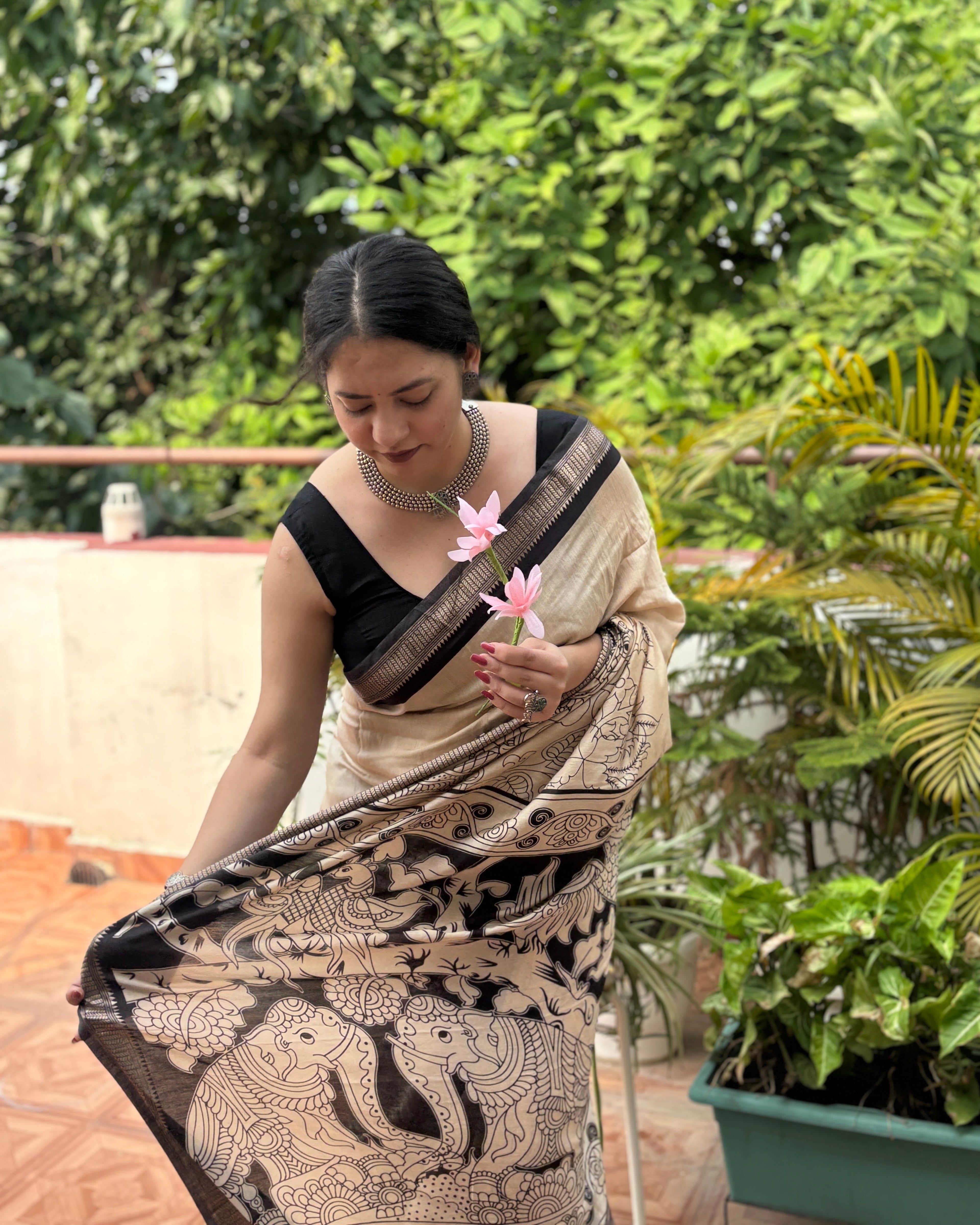 Leheriya | Ivory Modal Saree