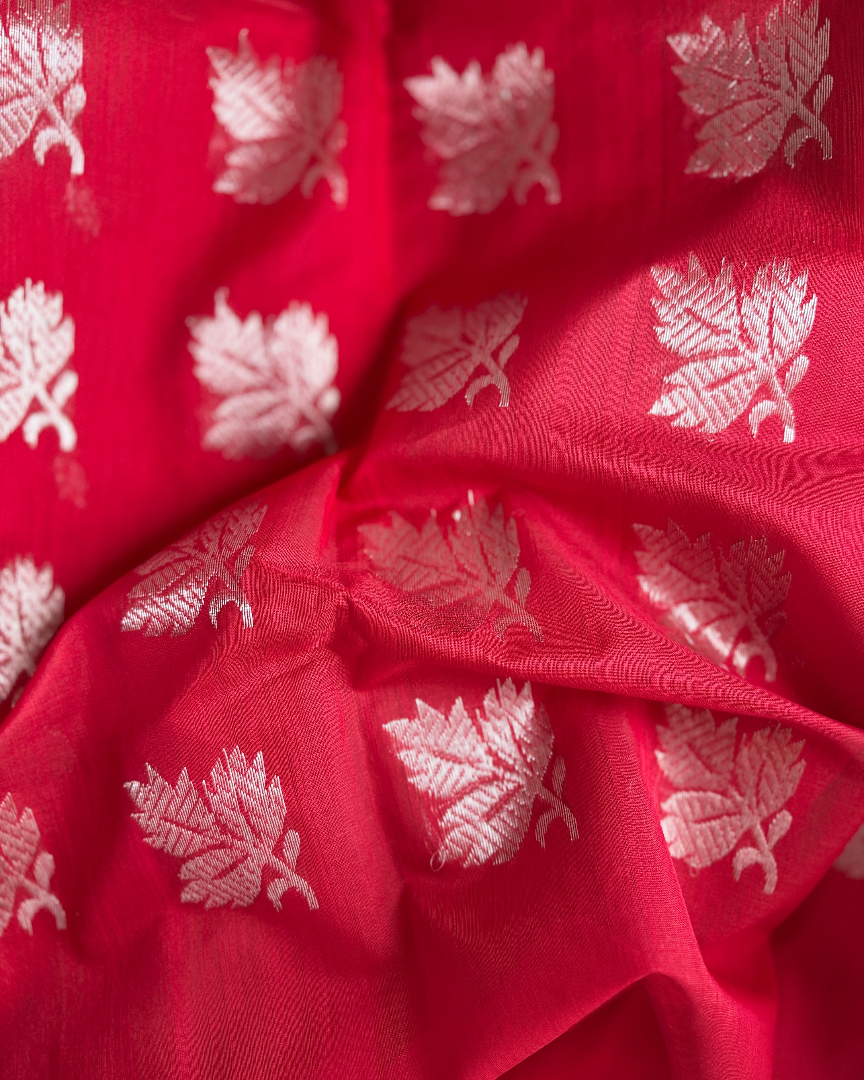 Devi | Red Chanderi Saree with Silver Bootis
