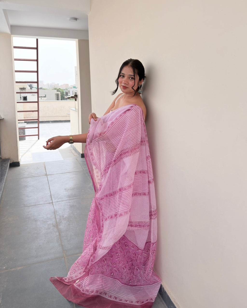 Mulberry | Printed Kota Doria Saree