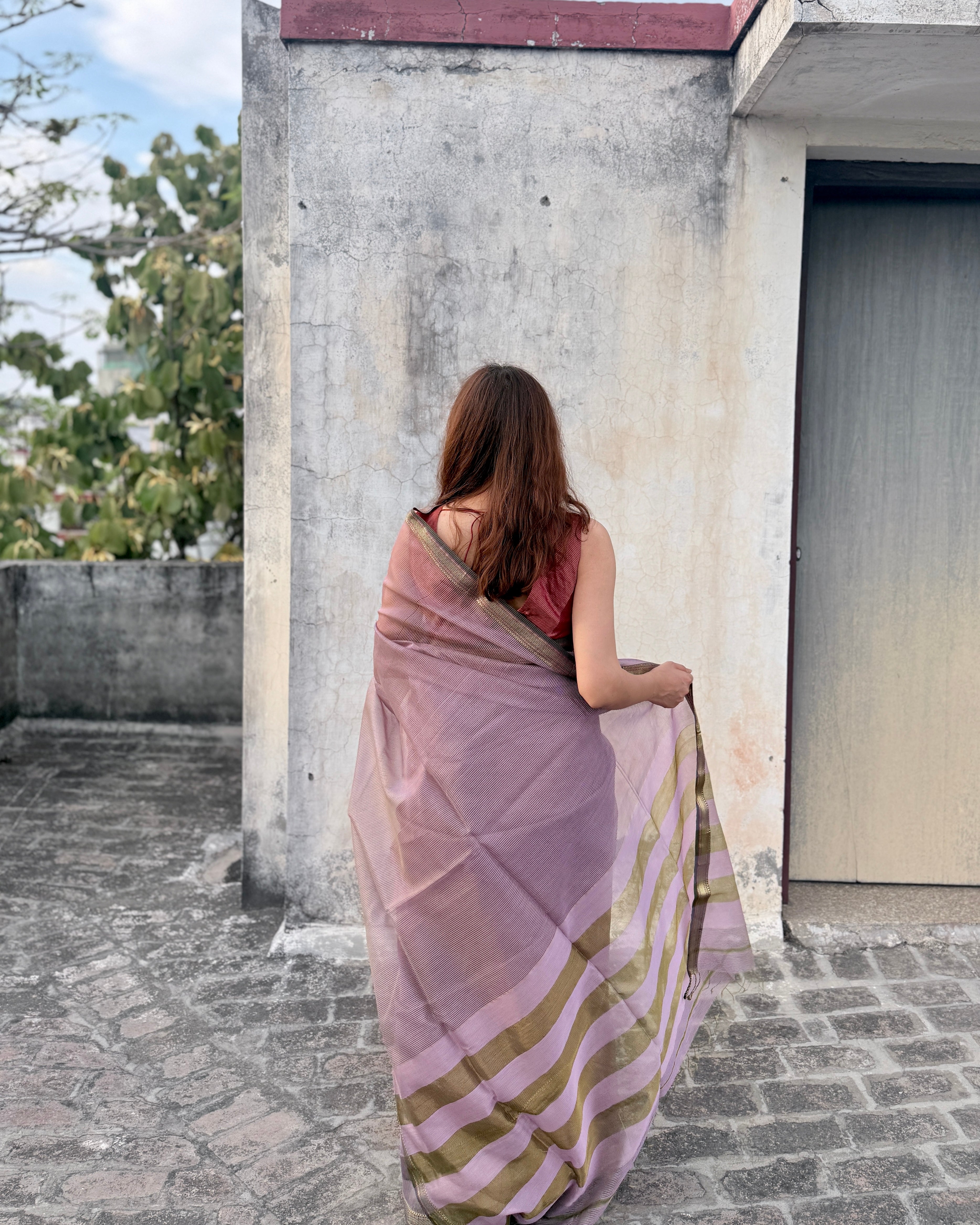Rumi | Lavender Maheshwari Checks Saree
