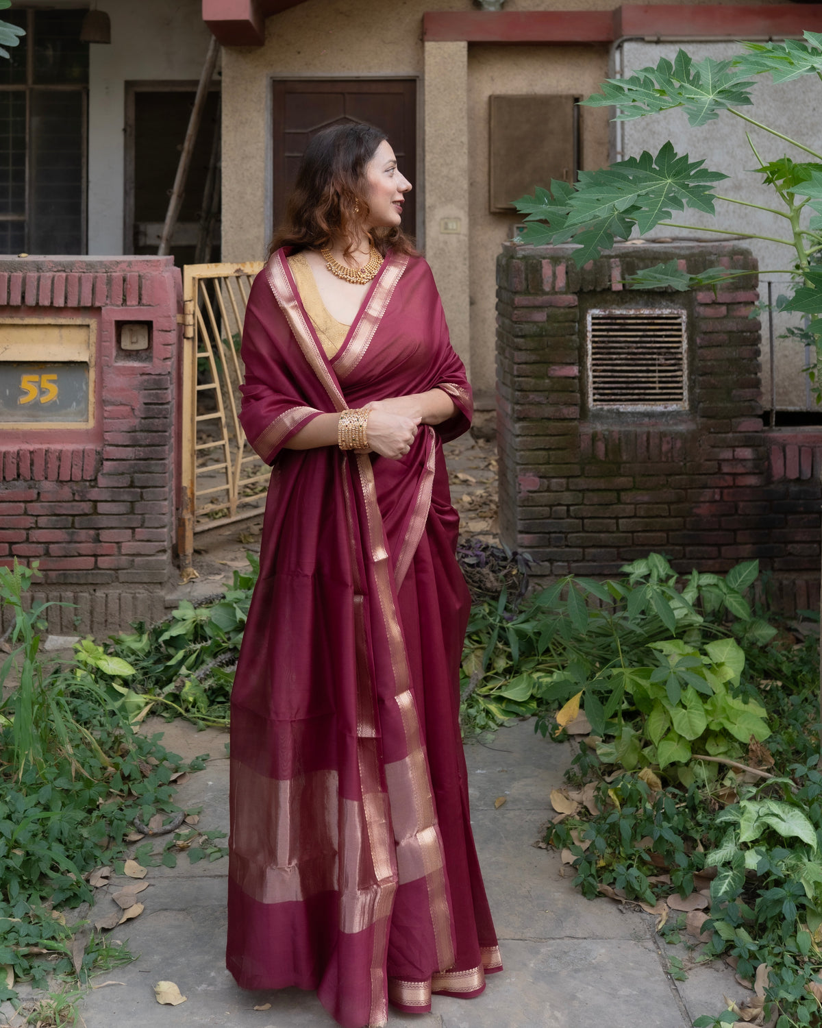 Nazaara | Maroon Cotton Silk Saree