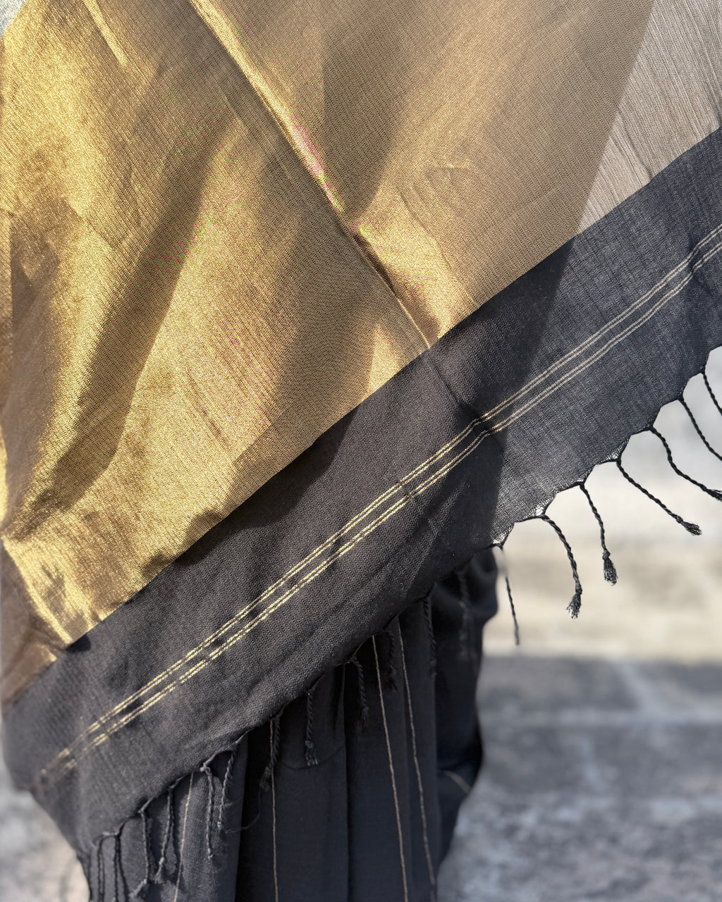 Raina | Black Twill Woven Maheshwari Saree