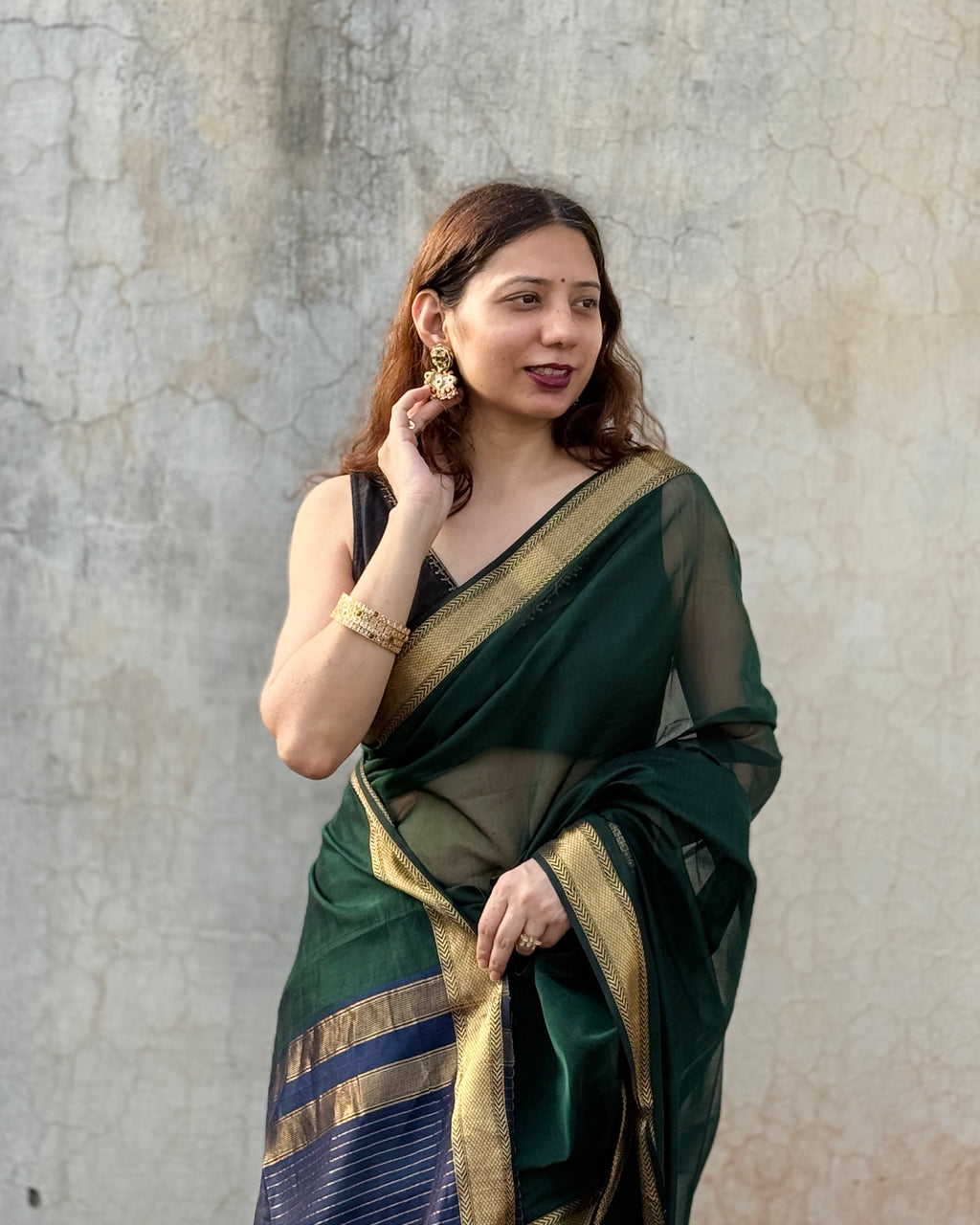 Tina | Green Blue Maheshwari Saree
