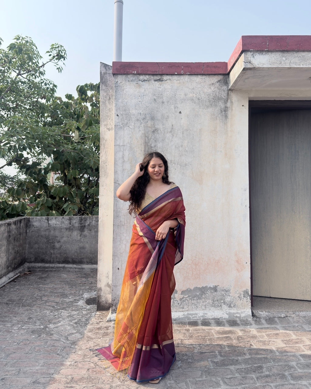 Marigold | Orange Maheshwari Saree