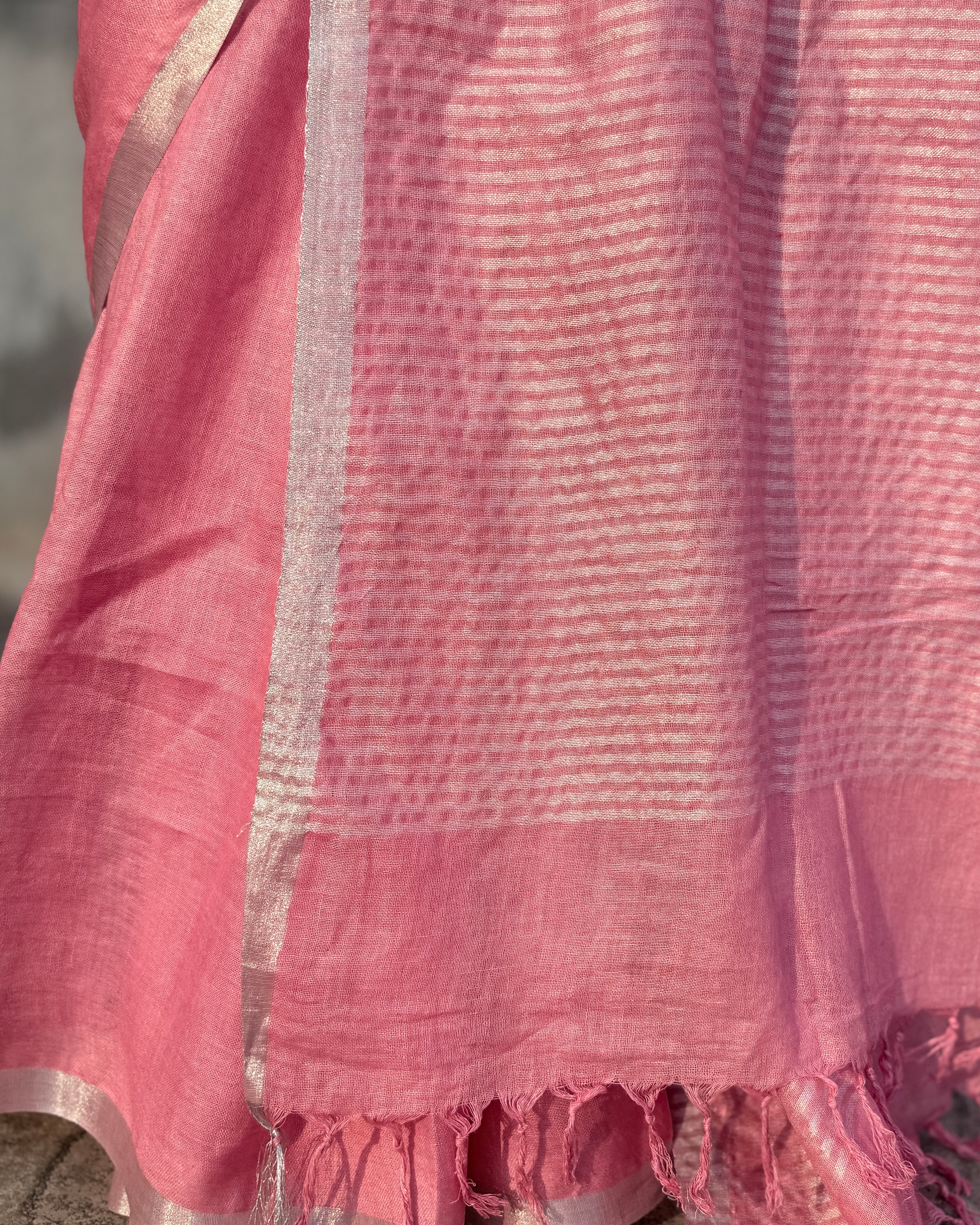 Rimjhim | Pink Linen Saree