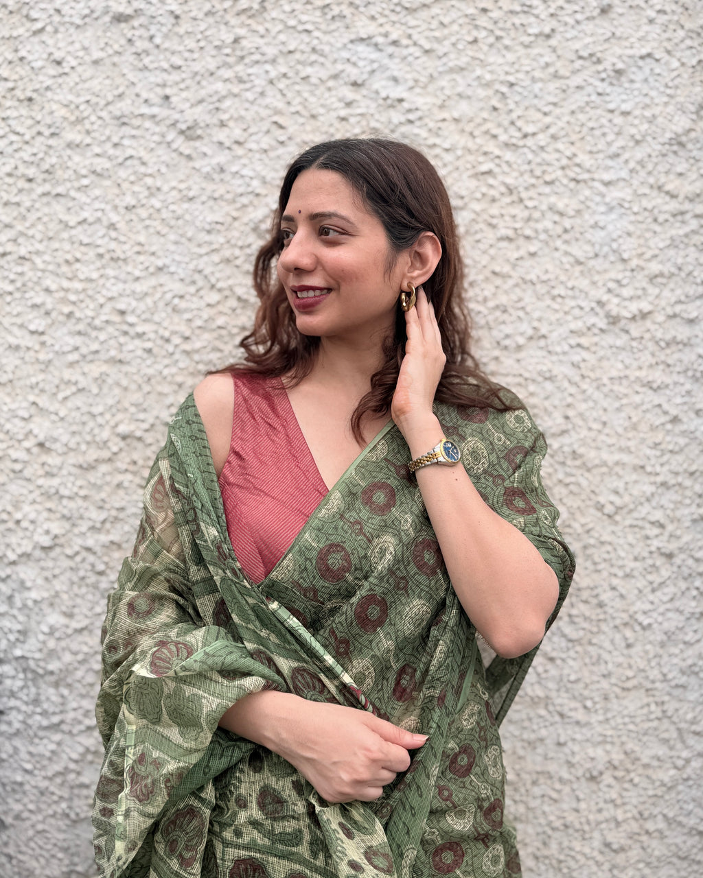 Donut | Olive green Kota Doria Saree