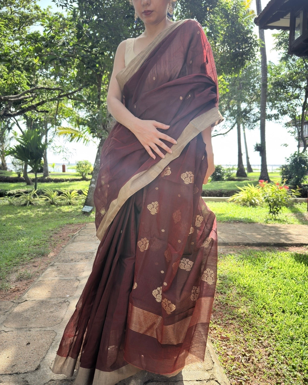 Khajuri | Maroon Chanderi Silk Saree
