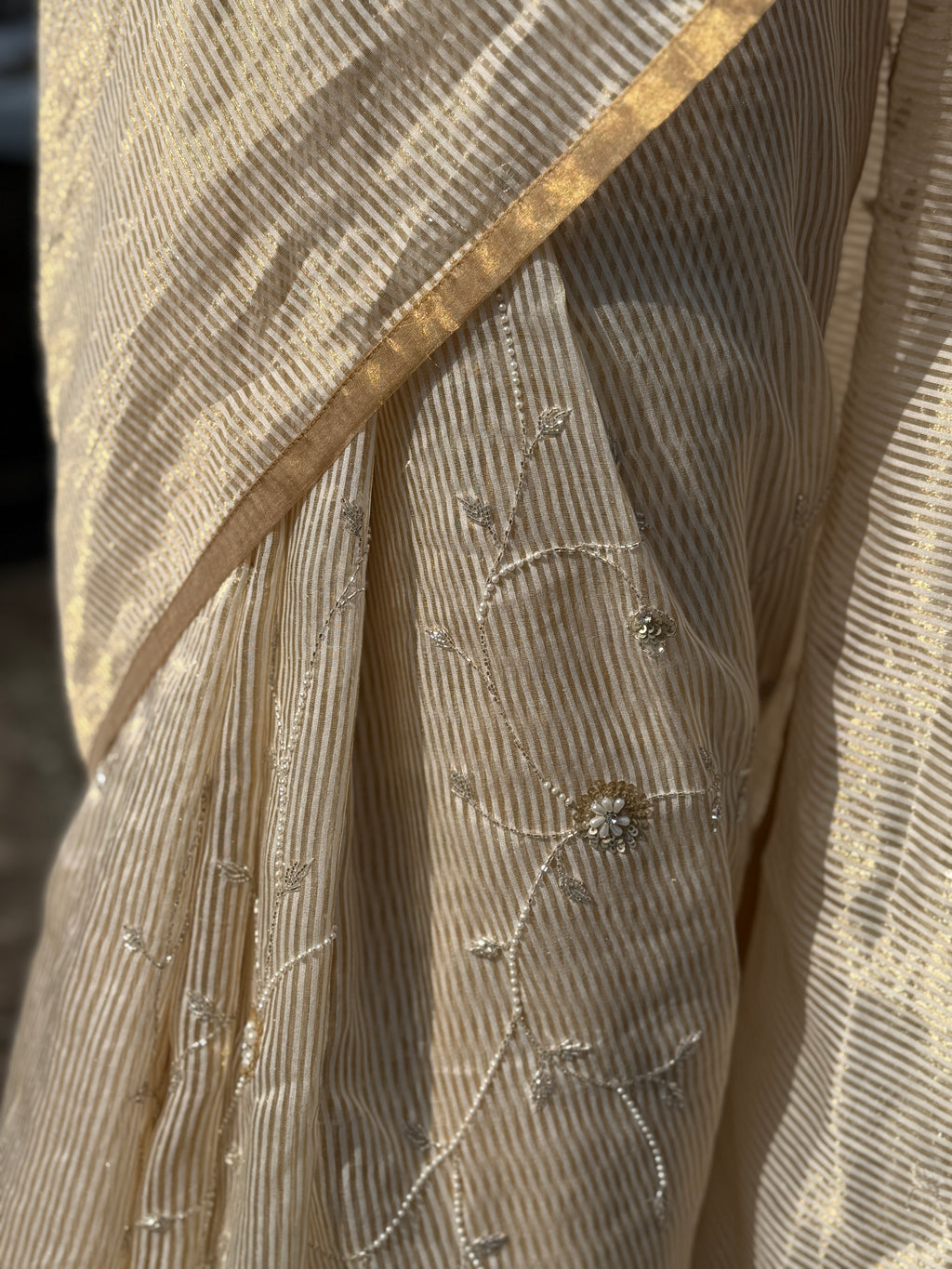 Sunehri | Ivory Golden Viscose Organza & Silk Zari saree