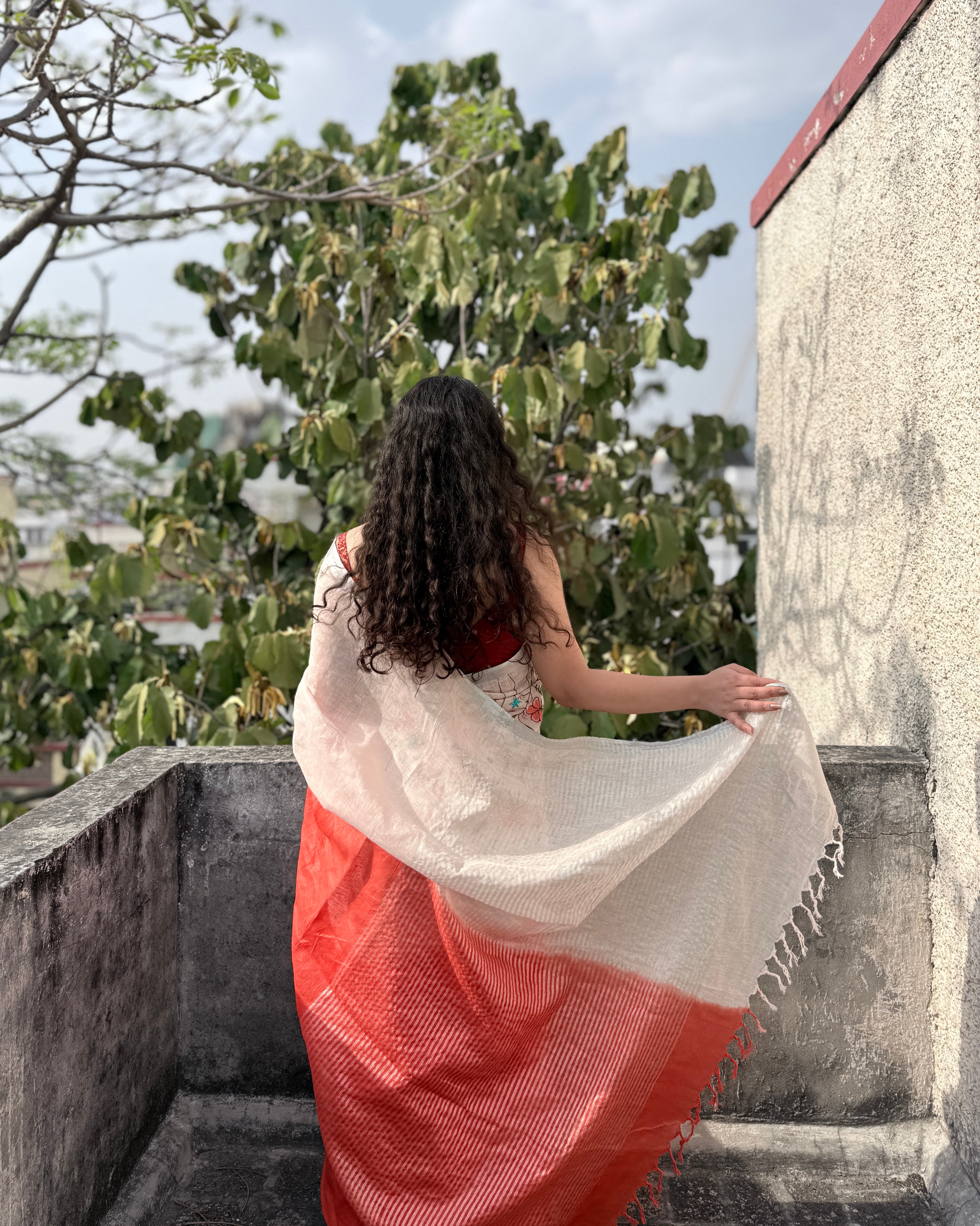 Campa | Embroidered Linen Saree