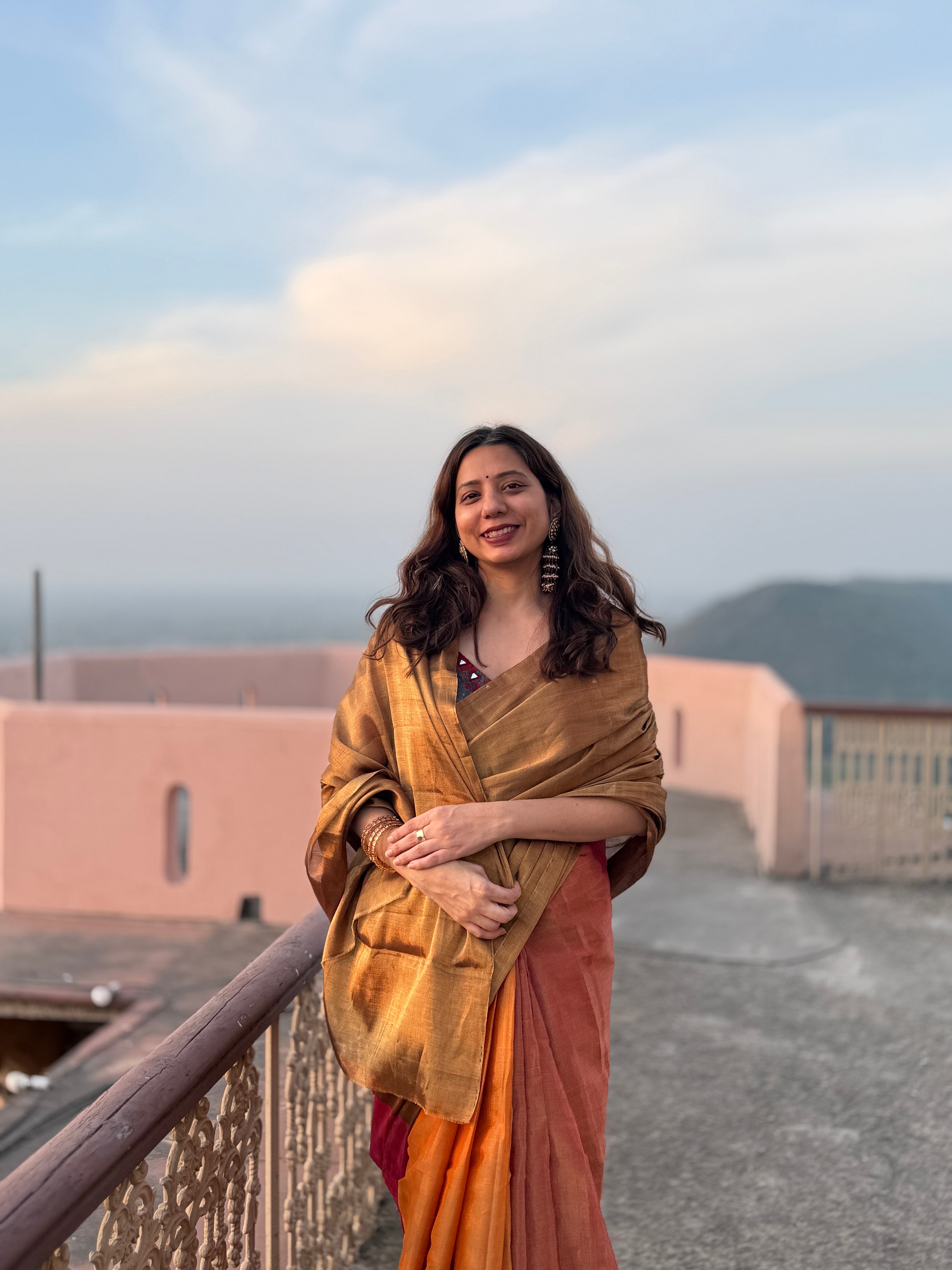 Dil | Bronze Orange Pink Chanderi Tissue Saree