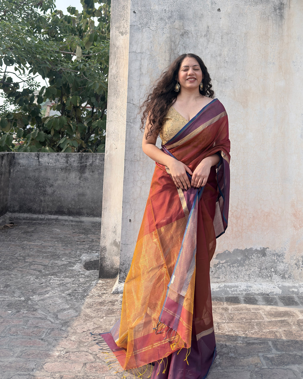 Marigold | Orange Maheshwari Saree