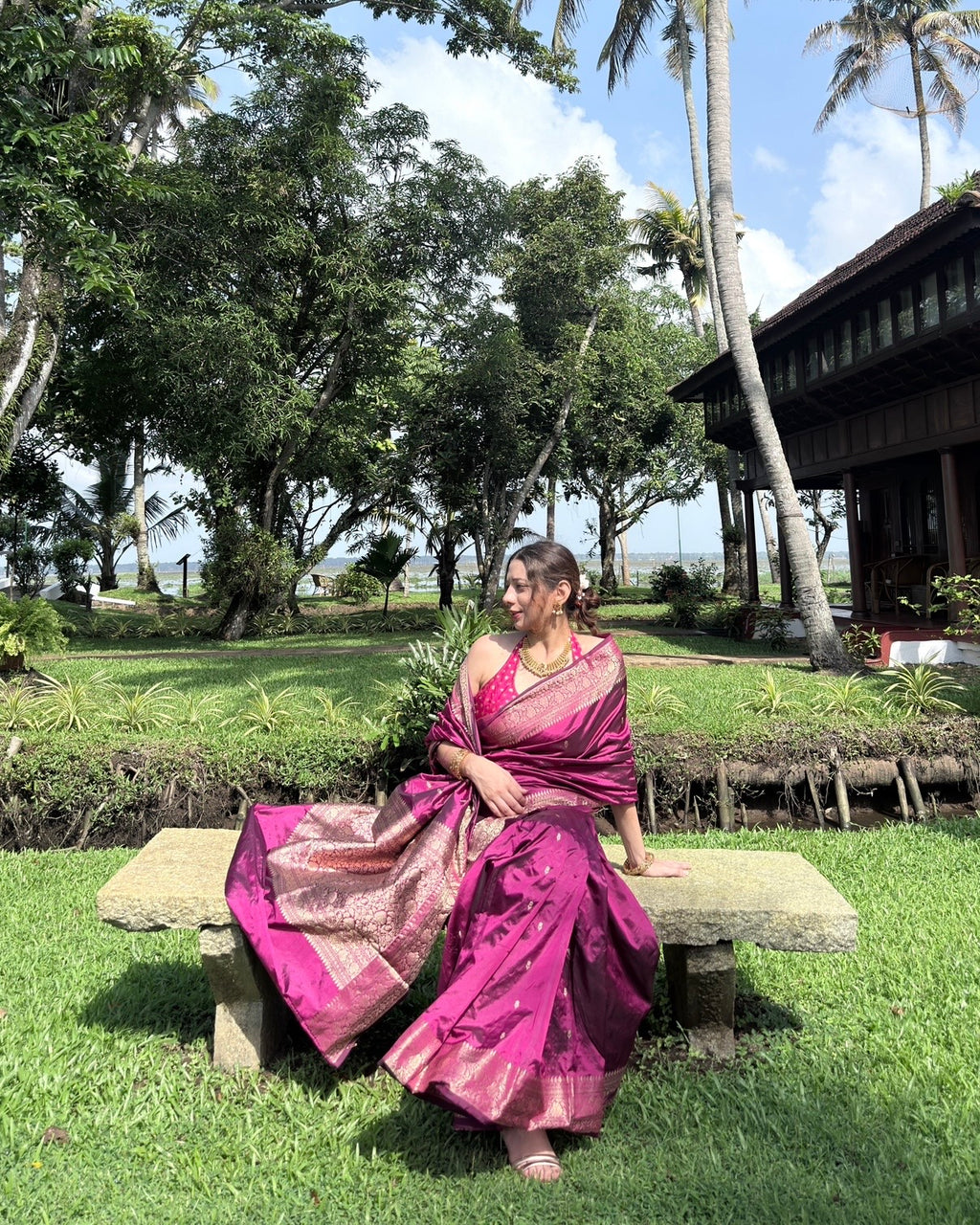 Niloufer | Plum Handloom Banarasi Katan Silk Saree