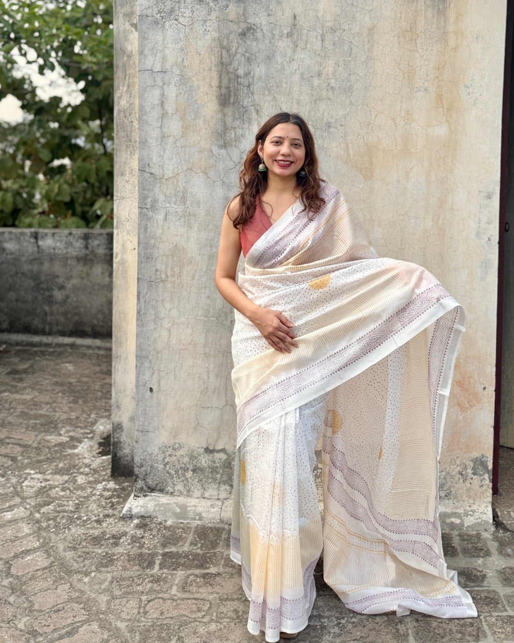 Champa | White Banana Silk Saree