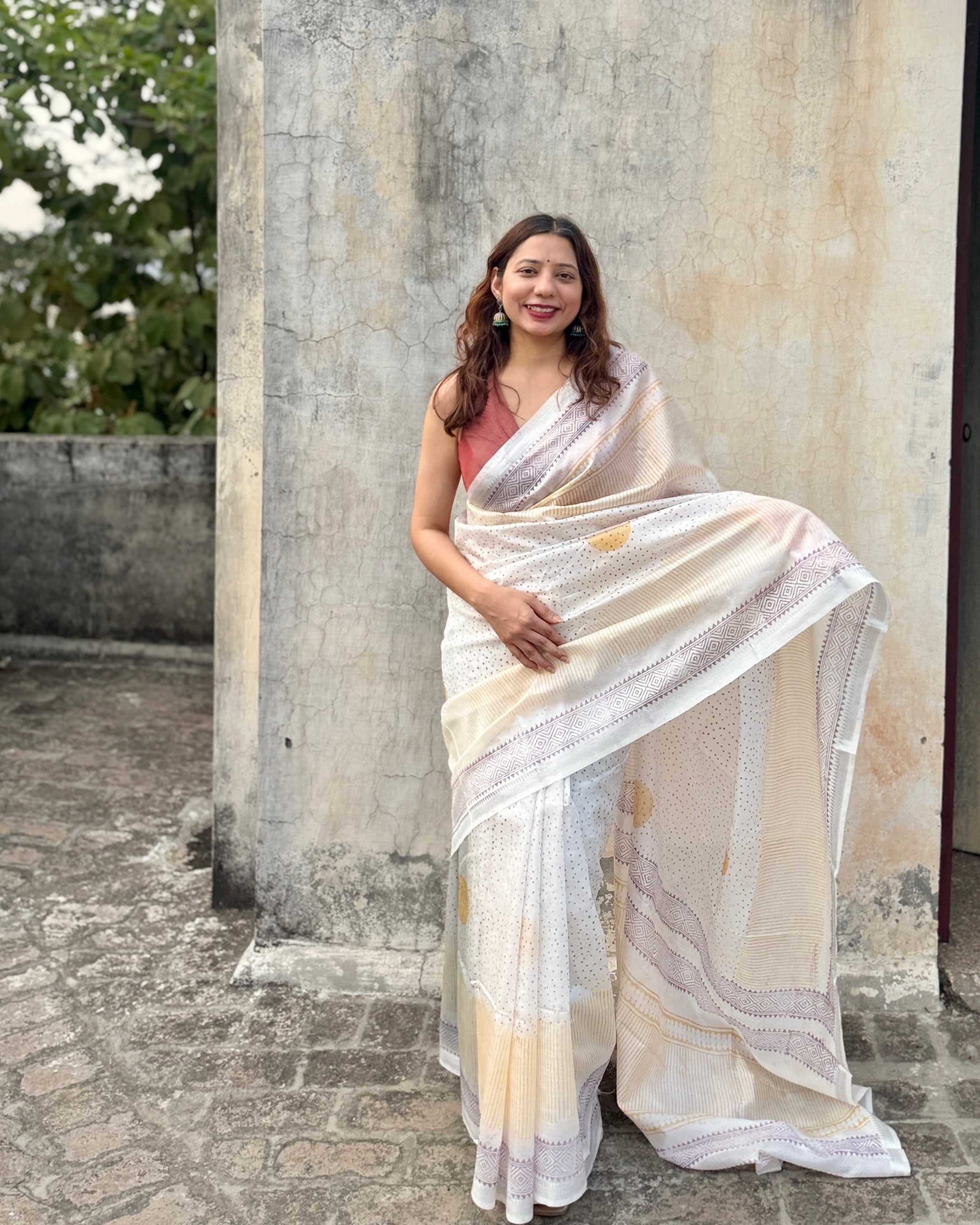 Champa | White Banana Silk Saree
